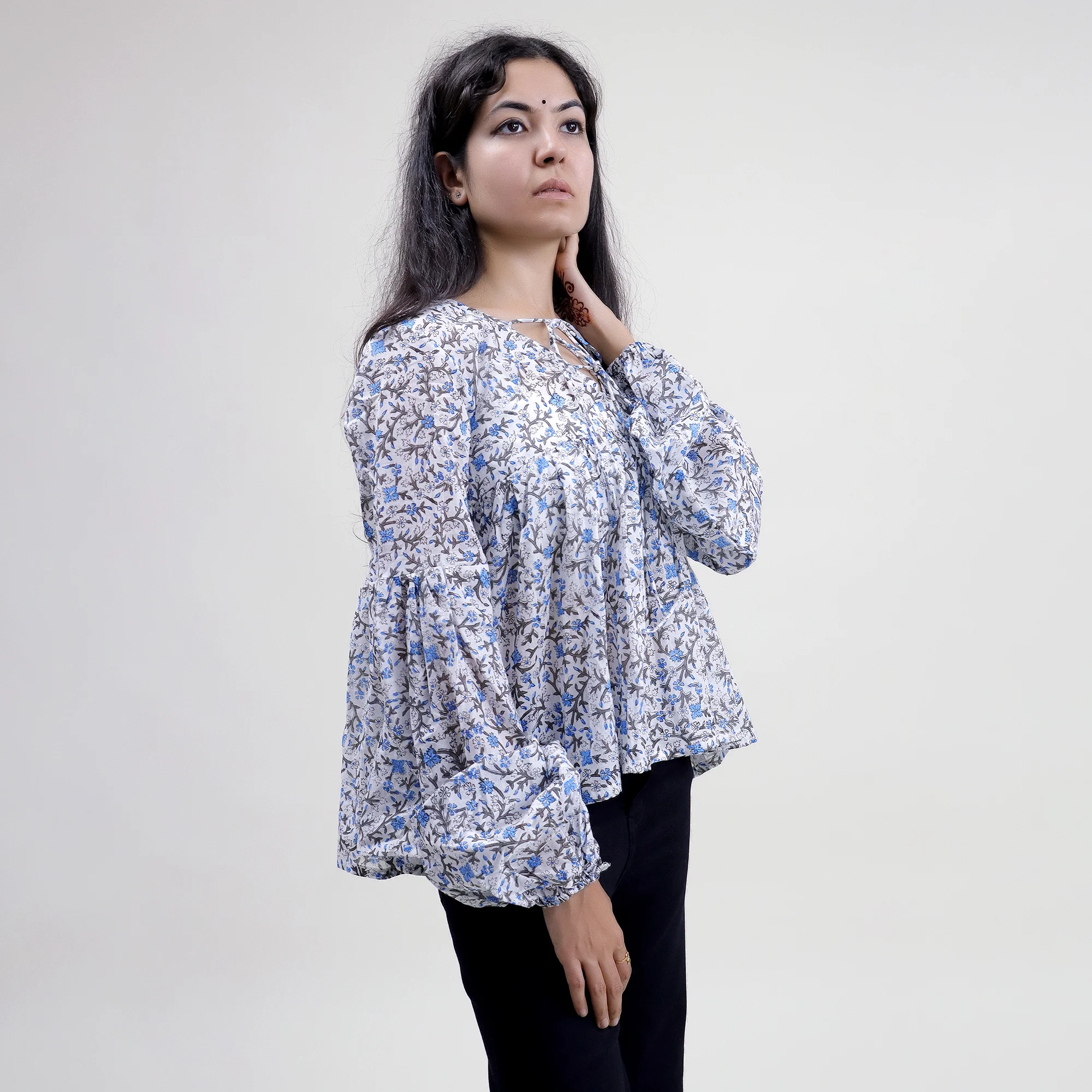Floral Block Printed Cotton Women's Top - Image 5