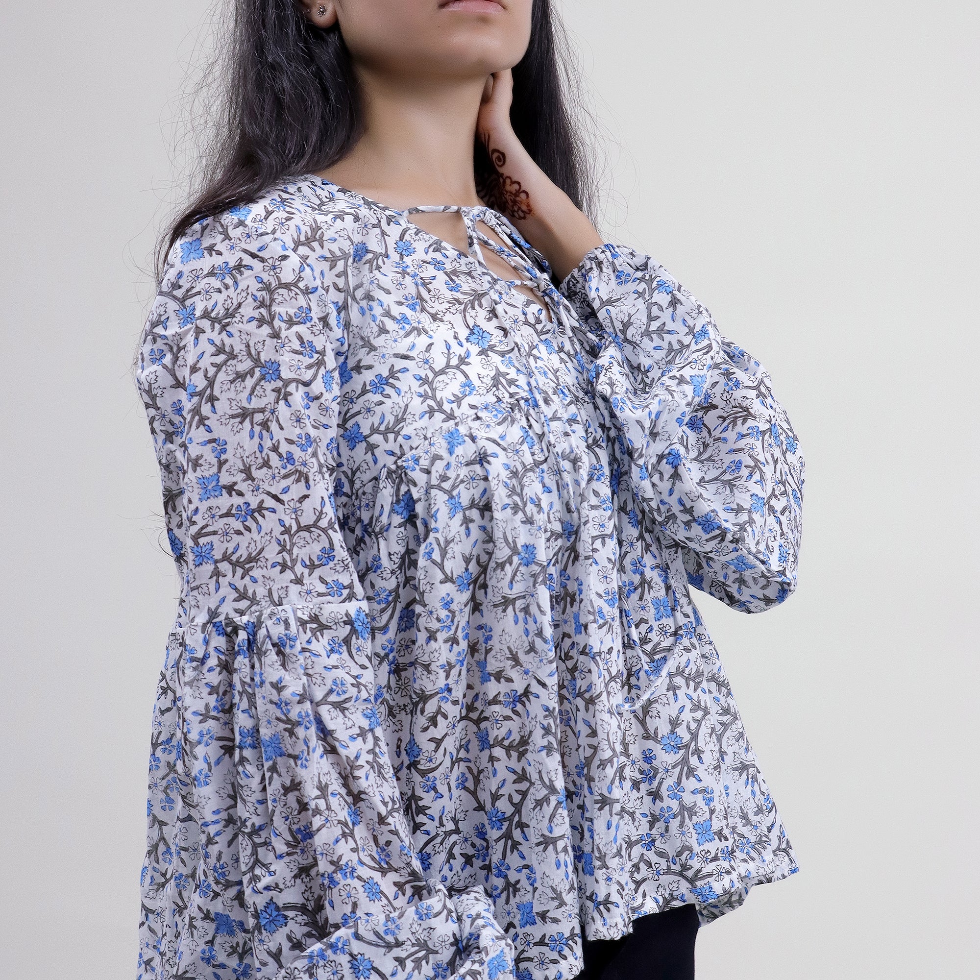 Floral Block Printed Cotton Women's Top - Image 6