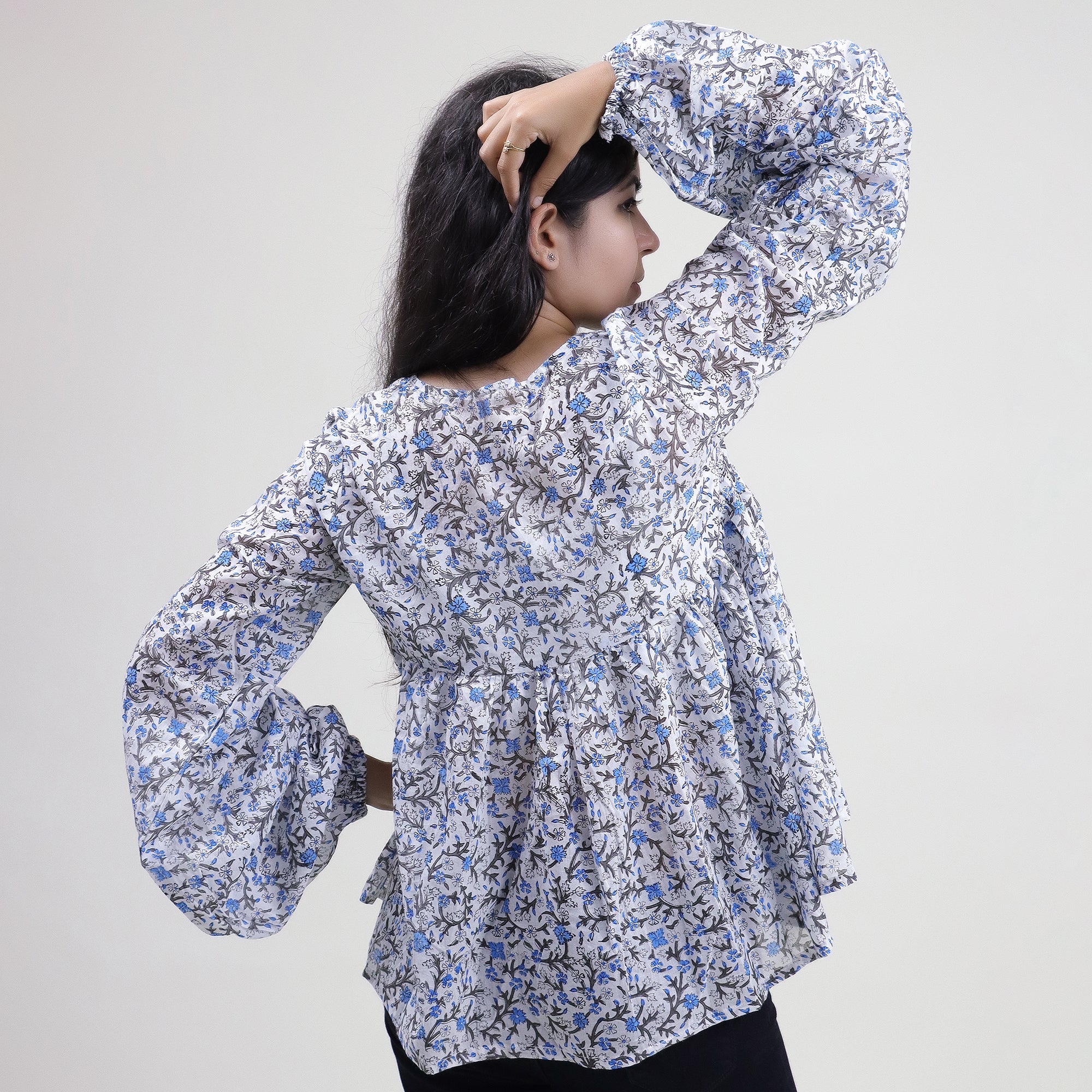 Floral Block Printed Cotton Women's Top - Image 8