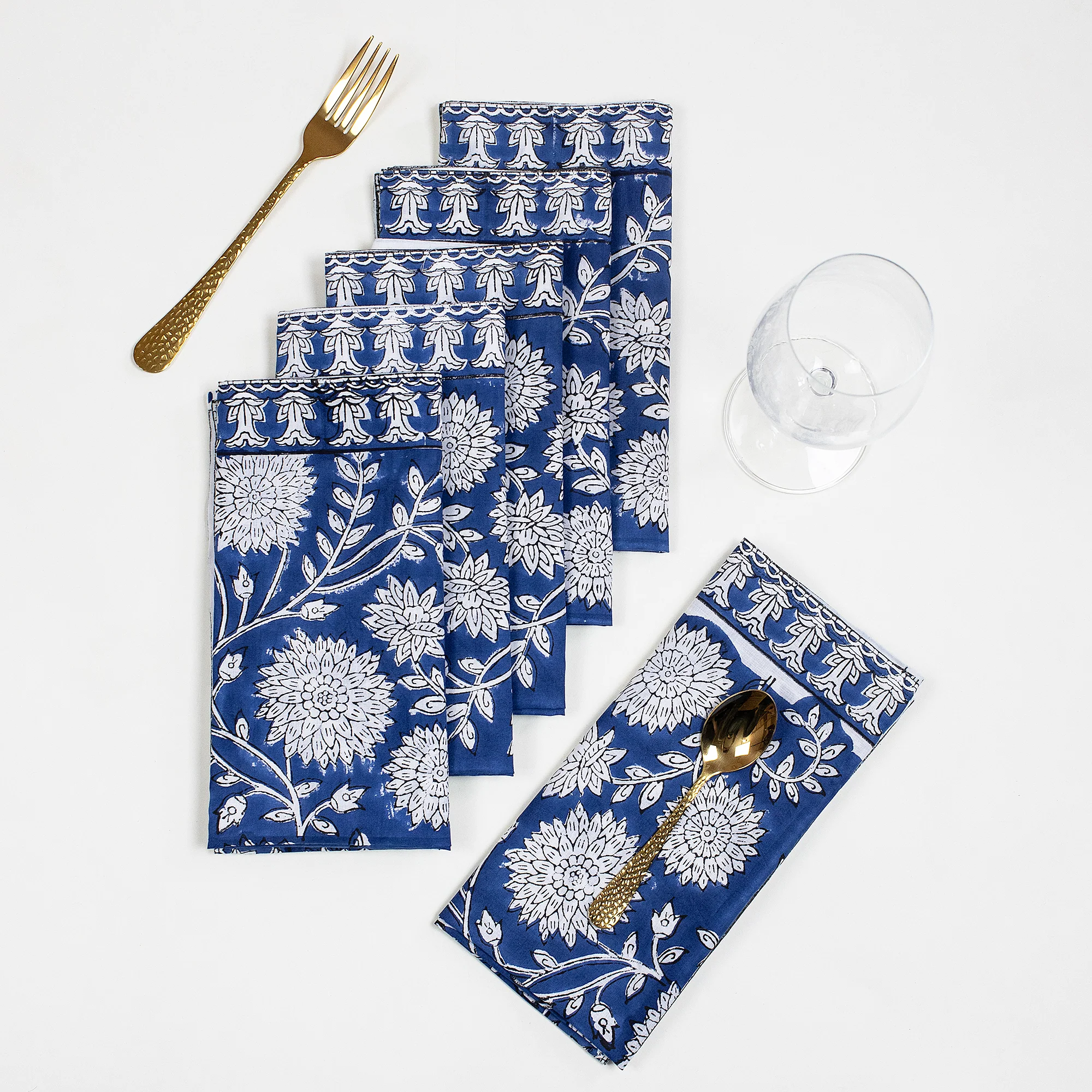 Floral Cotton Block Print Reusable Table Napkins - Image 2