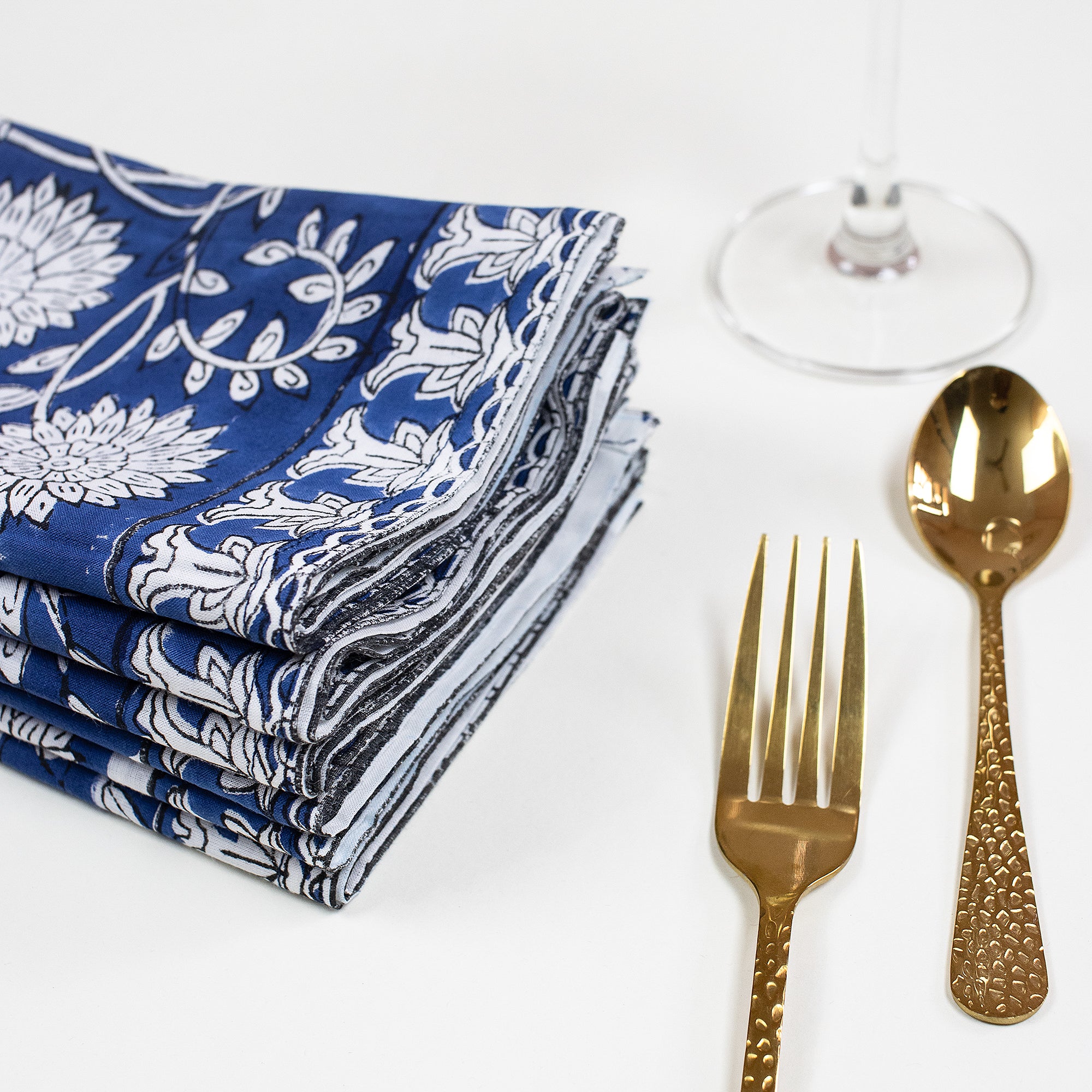 Floral Cotton Block Print Reusable Table Napkins - Image 3