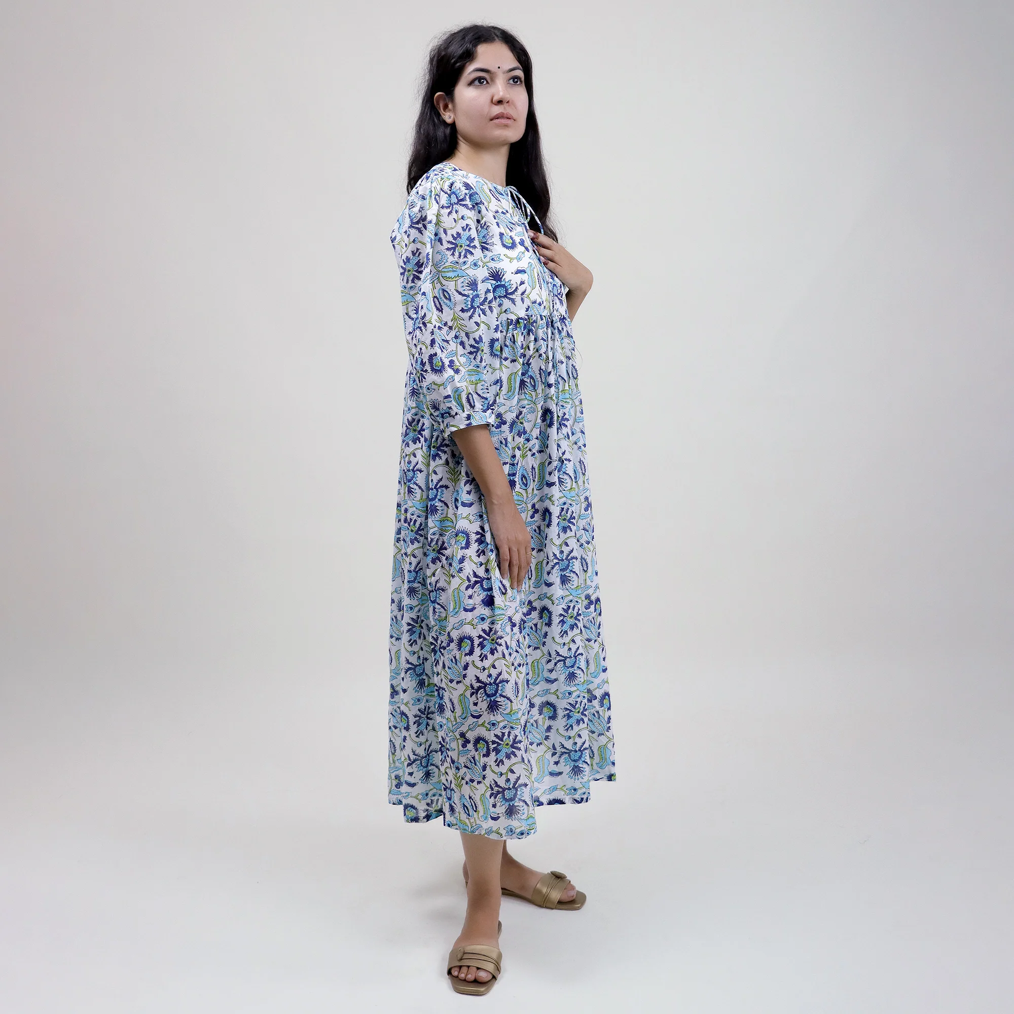 Floral Cotton Midi Dress For Summer