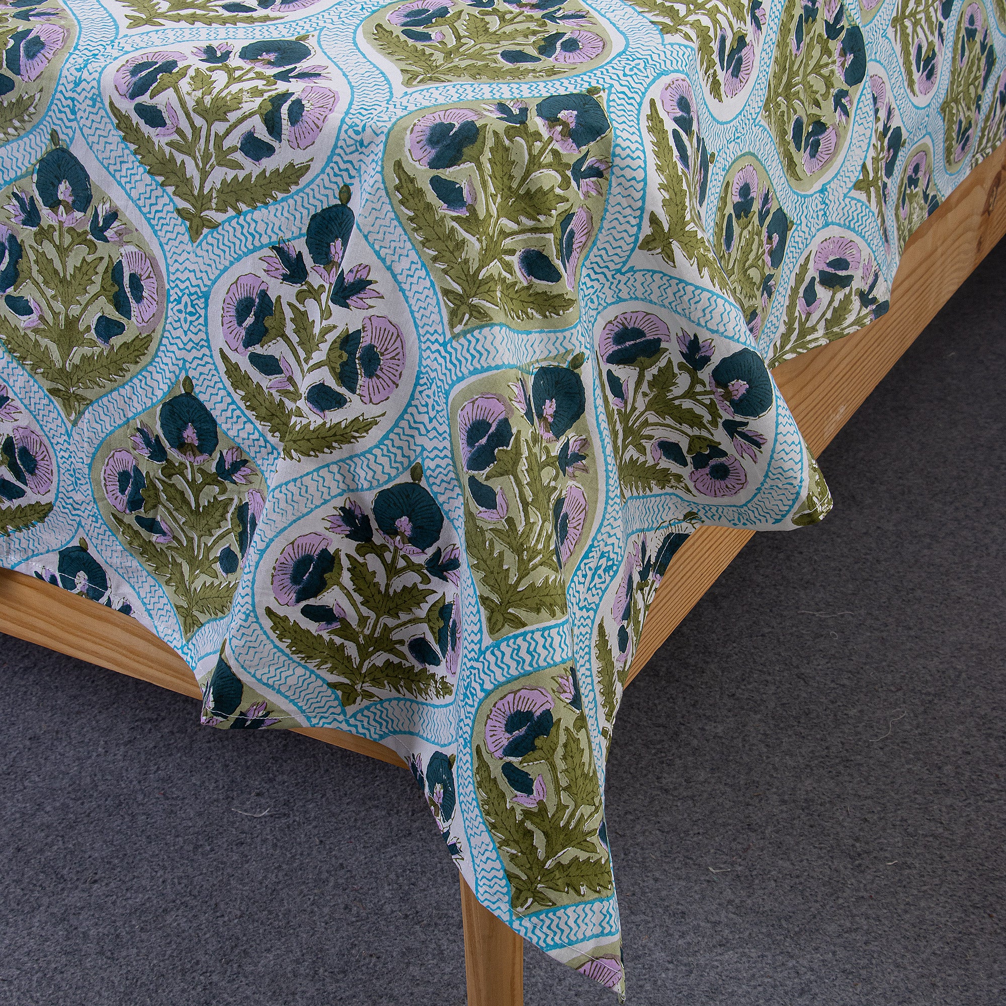 Floral Hand Block Print Cotton Light Weighted Bedsheet - Image 3