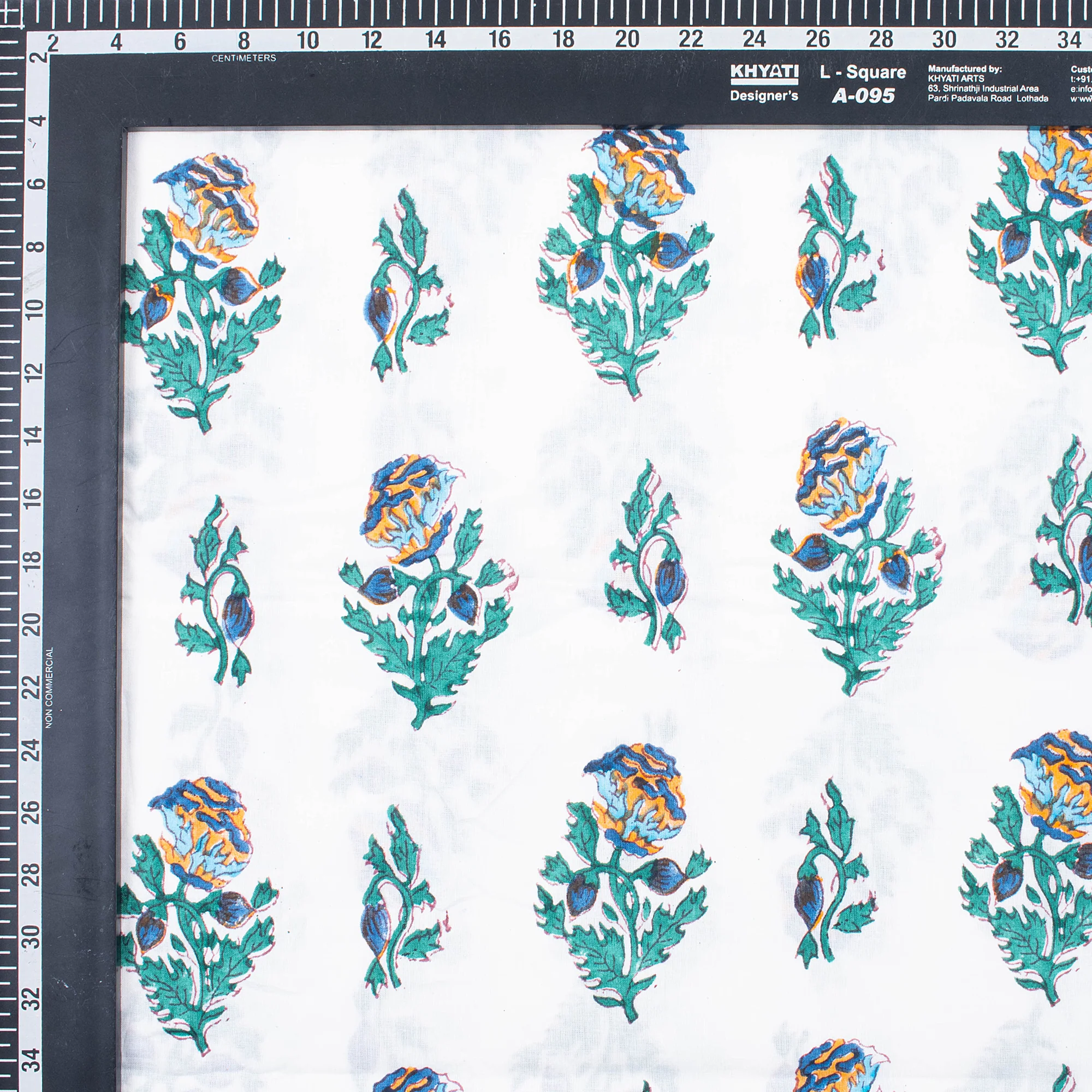 Blue Floral Hand Block Printed Cotton Running Fabric - Image 3