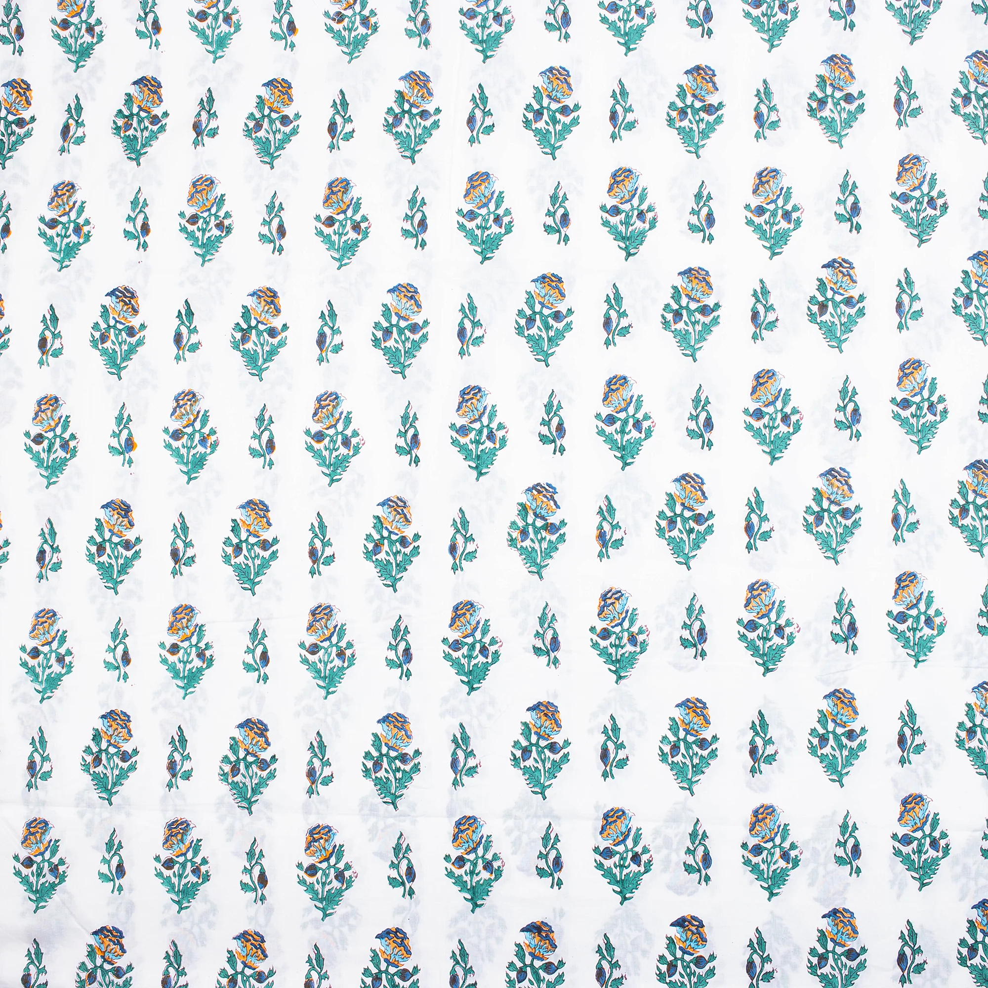 Blue Floral Hand Block Printed Cotton Running Fabric - Image 5