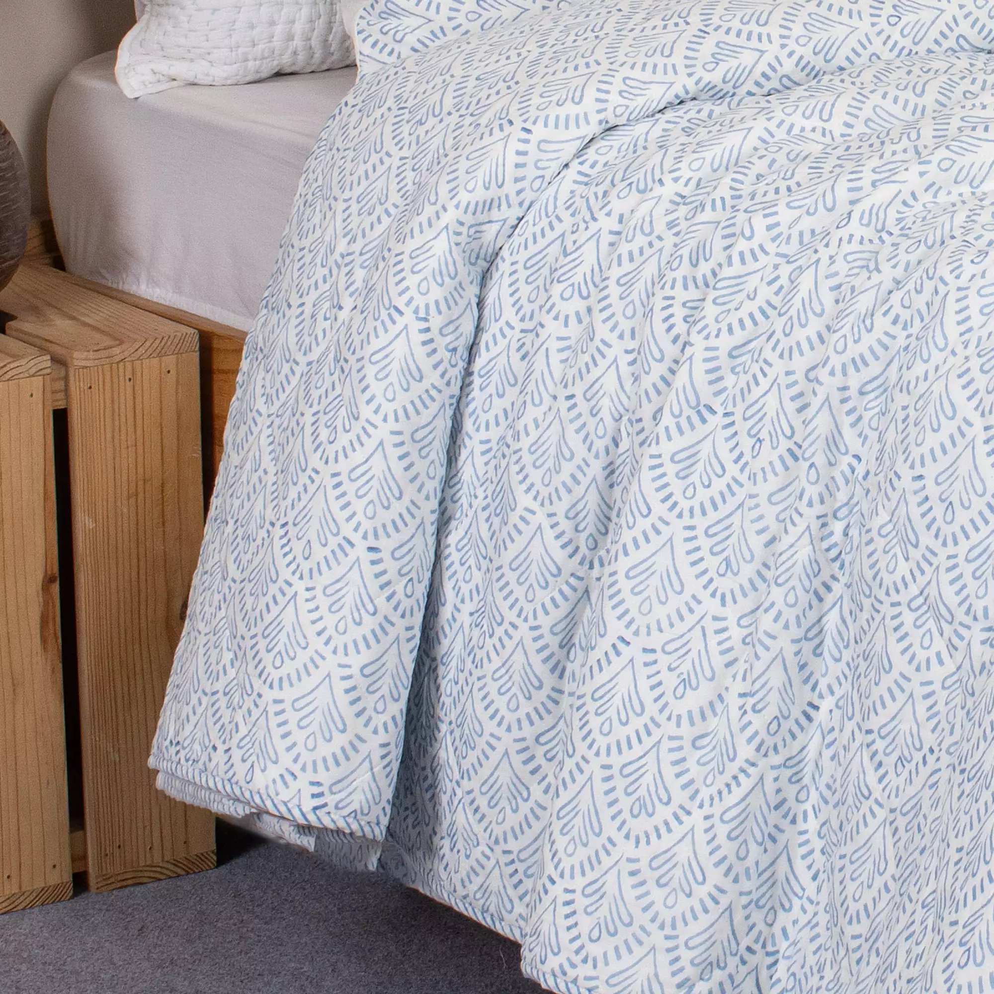 Blue Floral Hand Block Printed Machine Quilts Best Cotton Blanket - Image 3