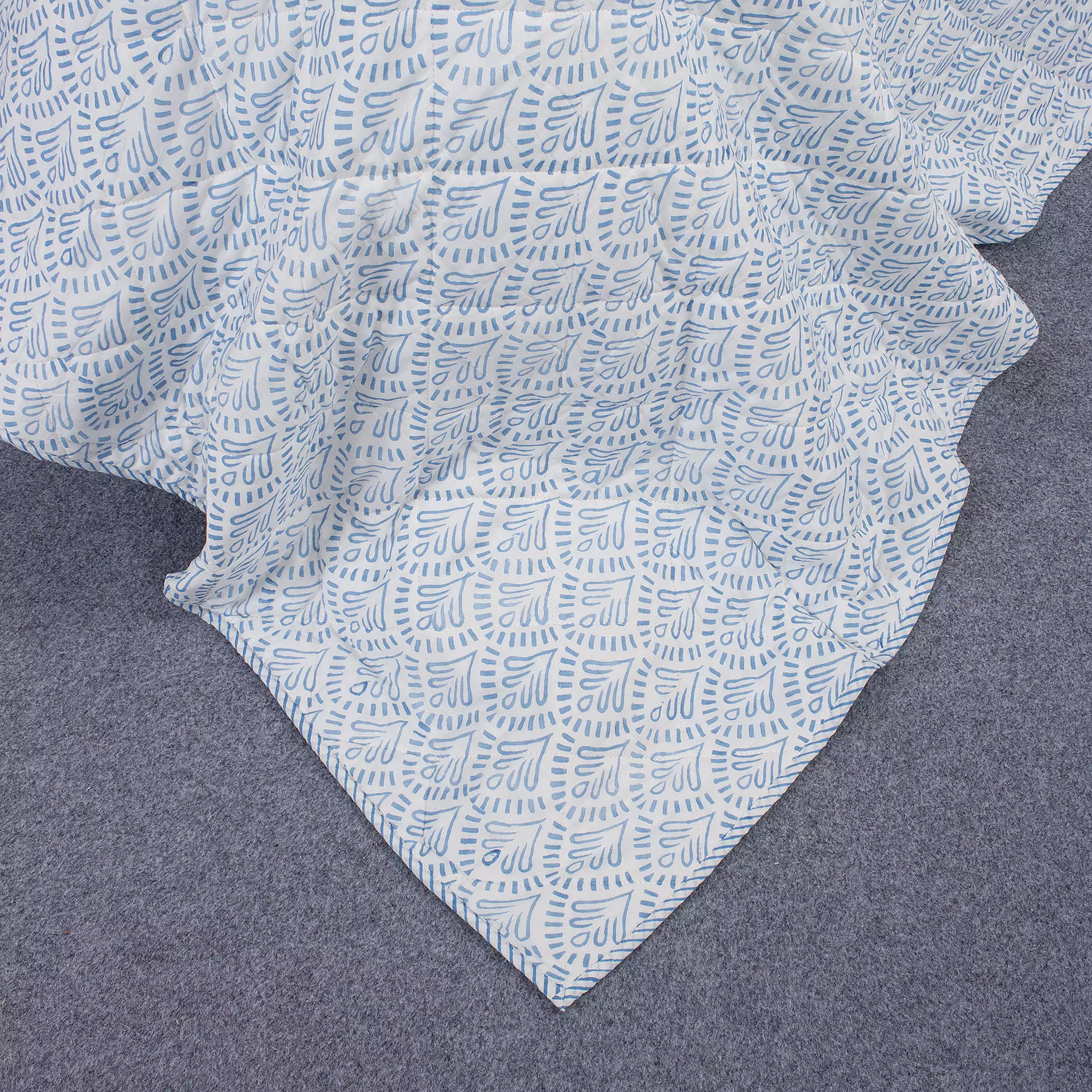 Blue Floral Hand Block Printed Machine Quilts Best Cotton Blanket - Image 5