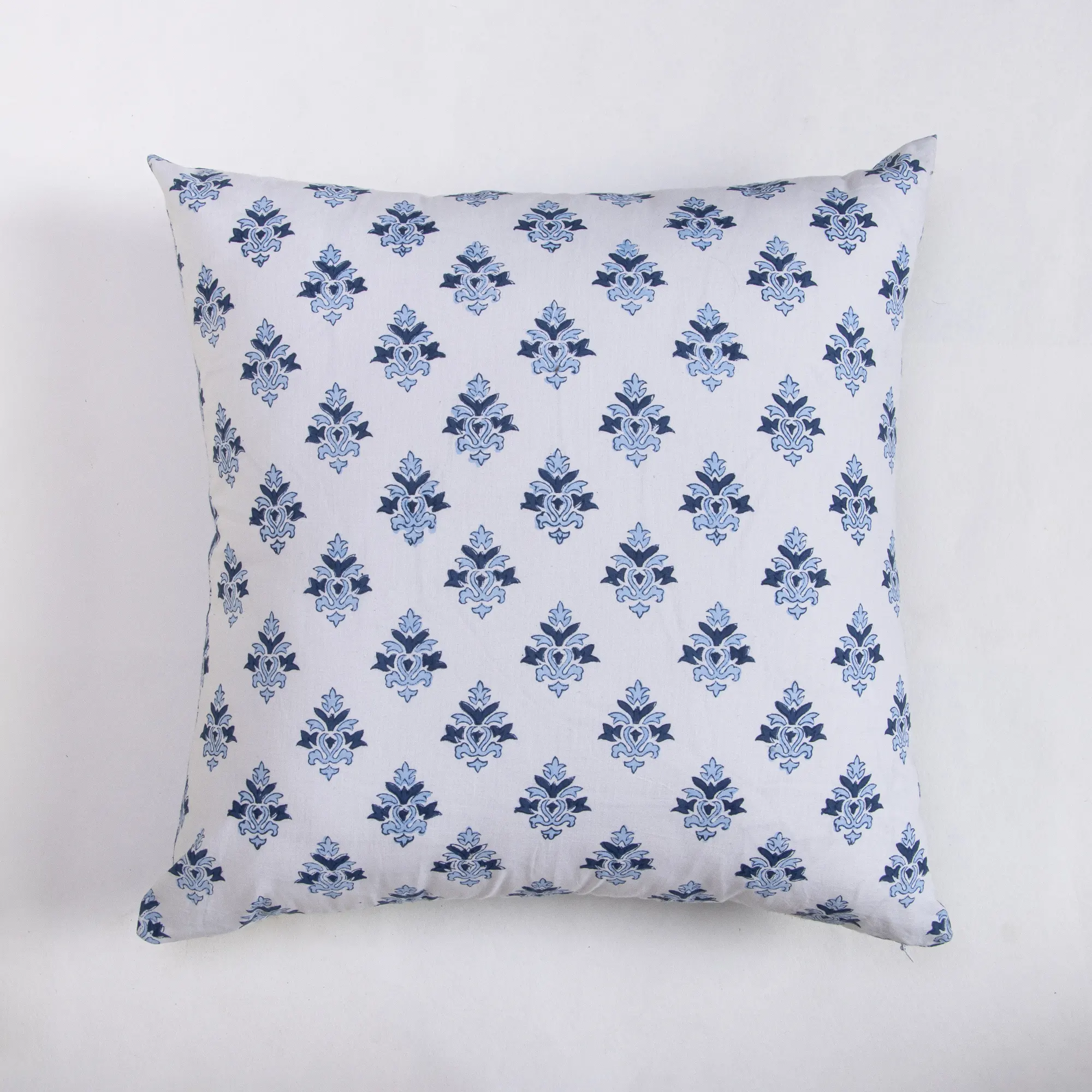 Modern Blue Floral Hand Block Printed Cotton Cushion Cover - Image 3