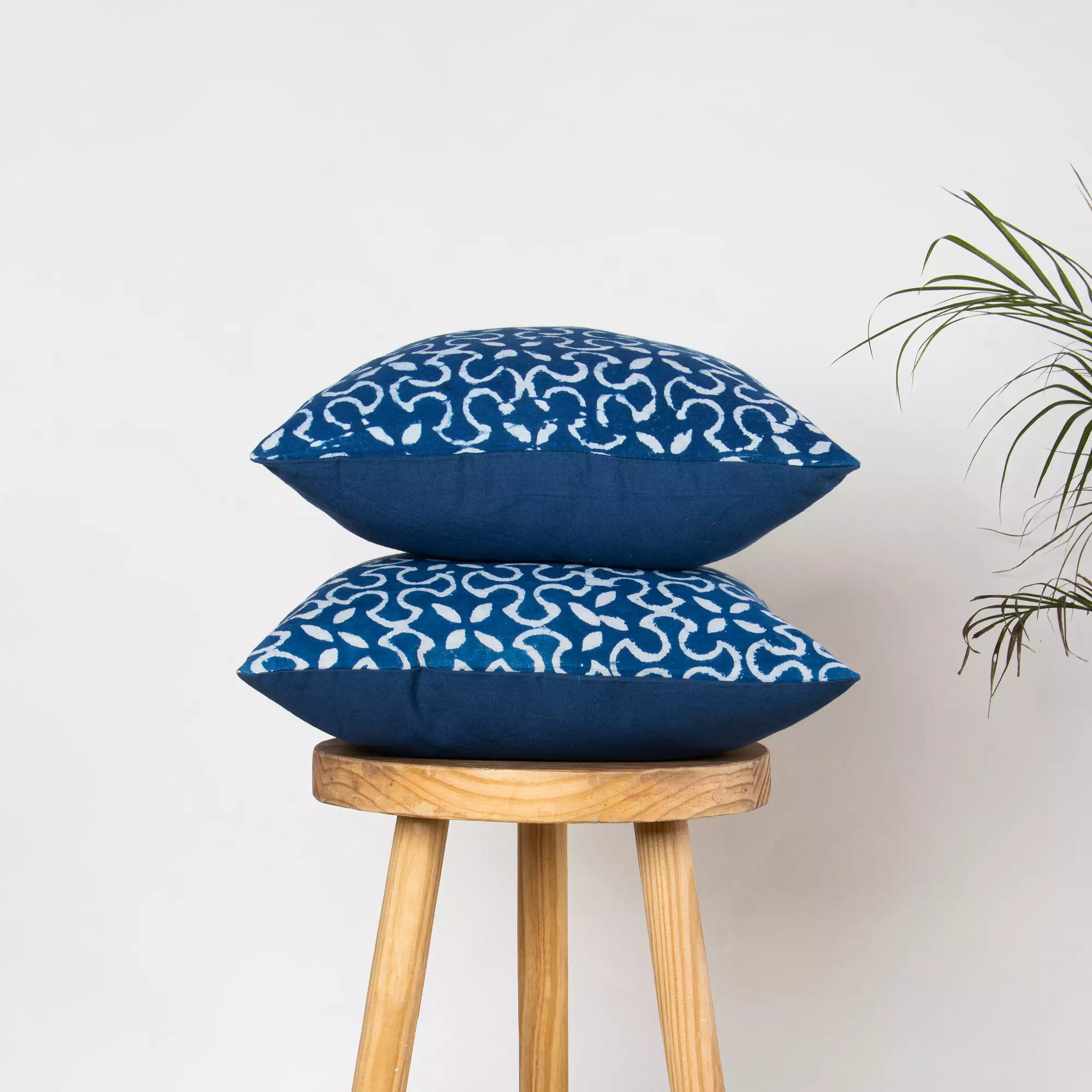 Blue Floral Hand Block Printed Sofa Cushion Cover - Image 3