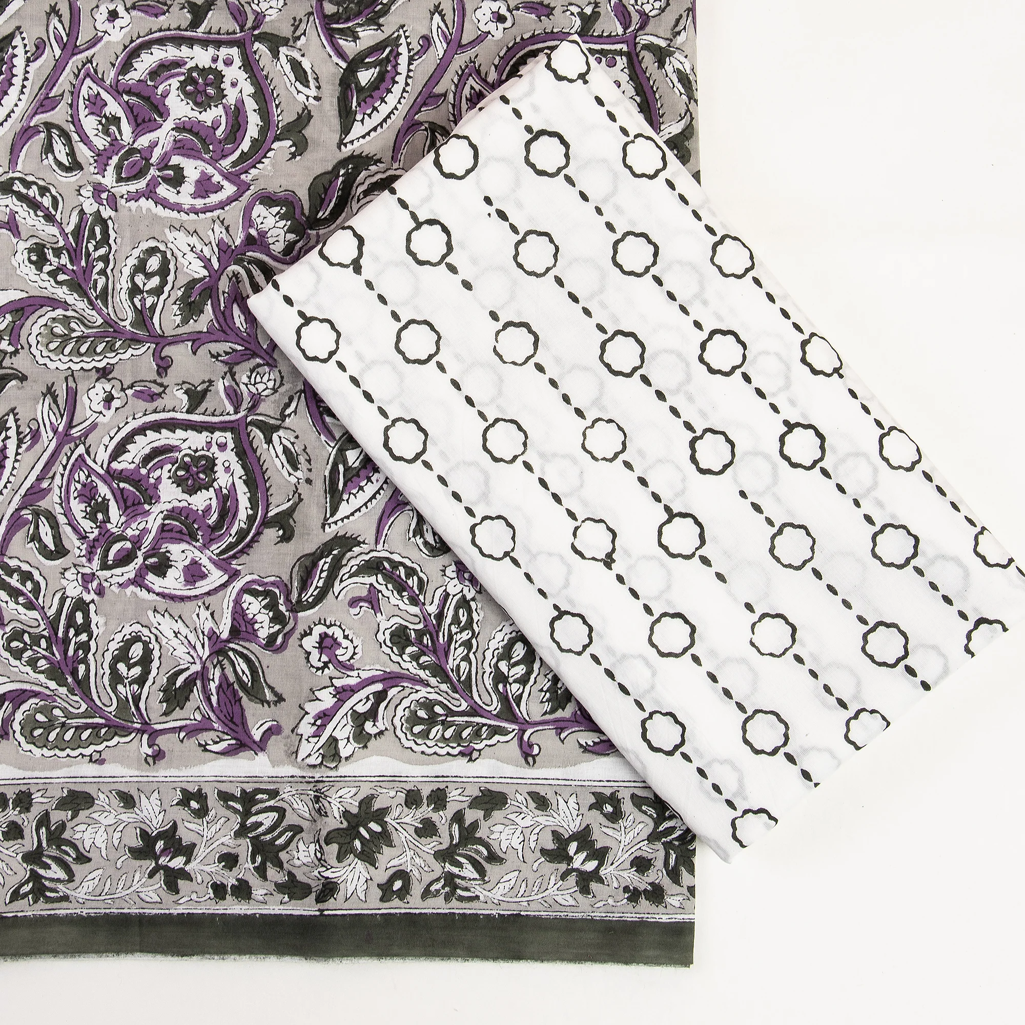 Blue Floral Printed 3 PC Suit Set Women Dress Pure Cotton Material Kota Doria Dupatta - Image 2
