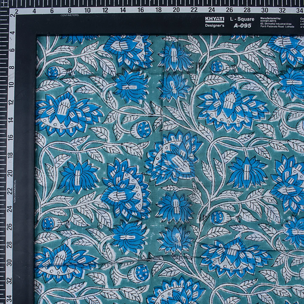 Floral Pure Cotton Hand Block Printed Fabric - Image 3