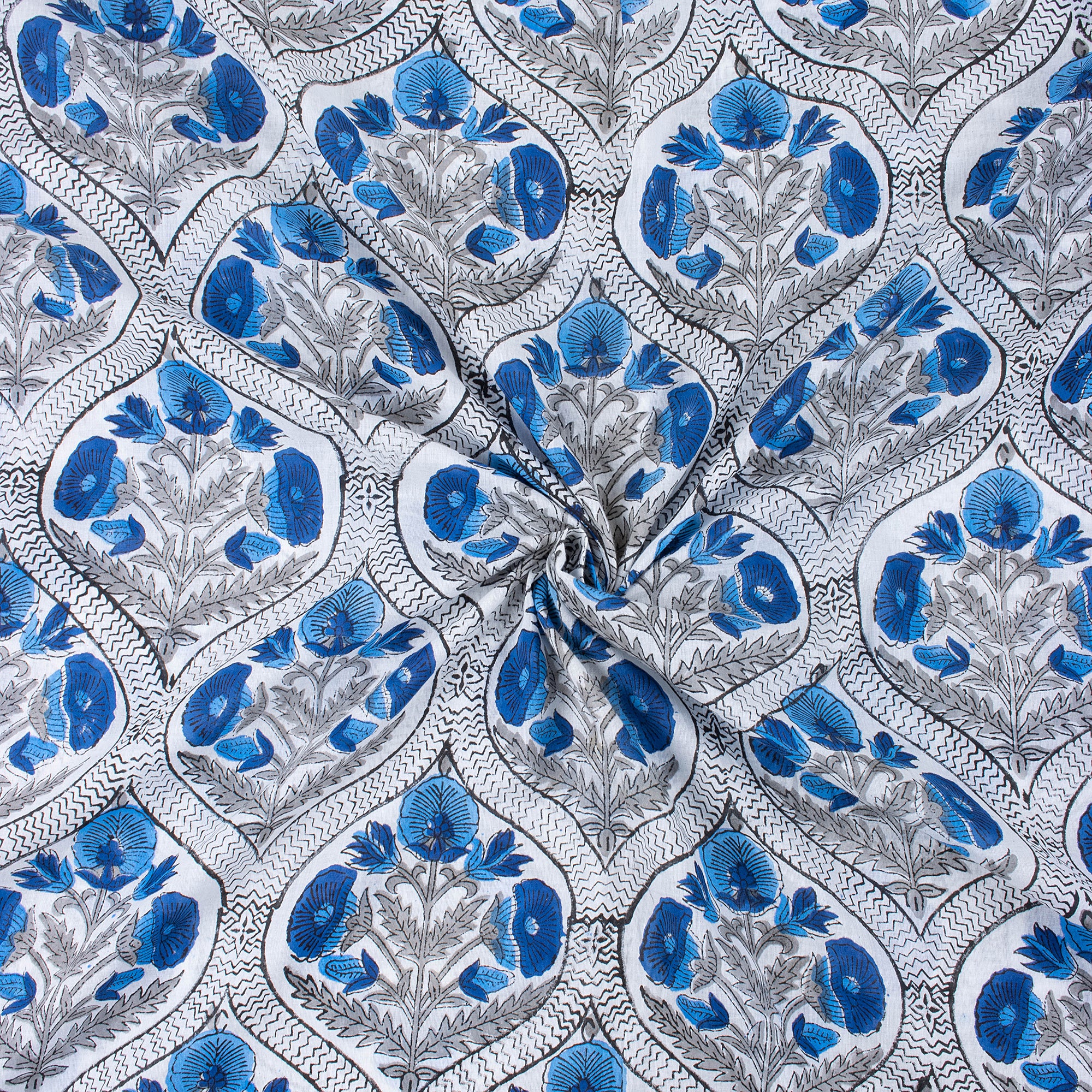 Handcrafted Floral Pure Cotton Mud Blocked Printed Running Fabric - Image 3