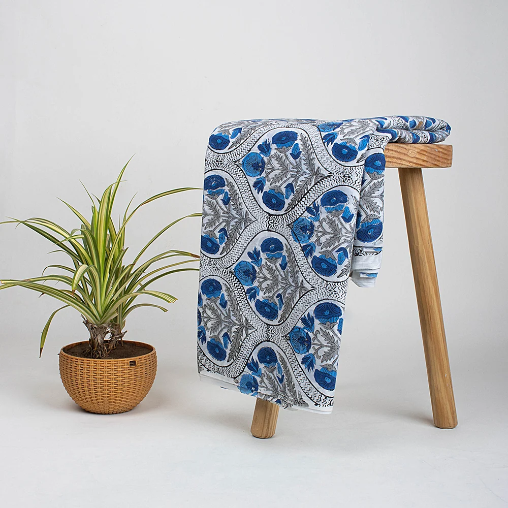Handcrafted Floral Pure Cotton Mud Blocked Printed Running Fabric - Image 5