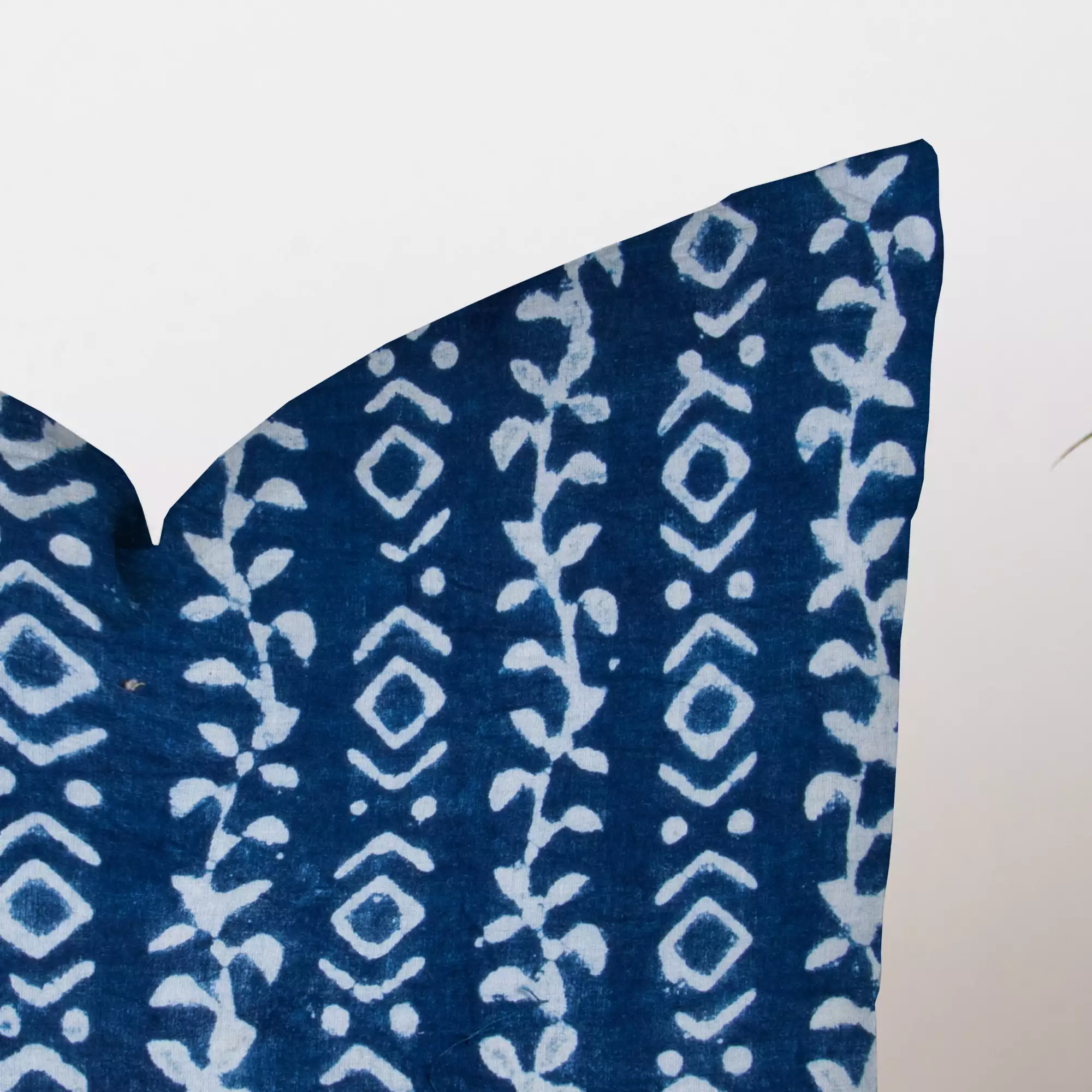 Blue Geometric Hand Block Printed Indigo Cotton Cushion Cover - Image 4