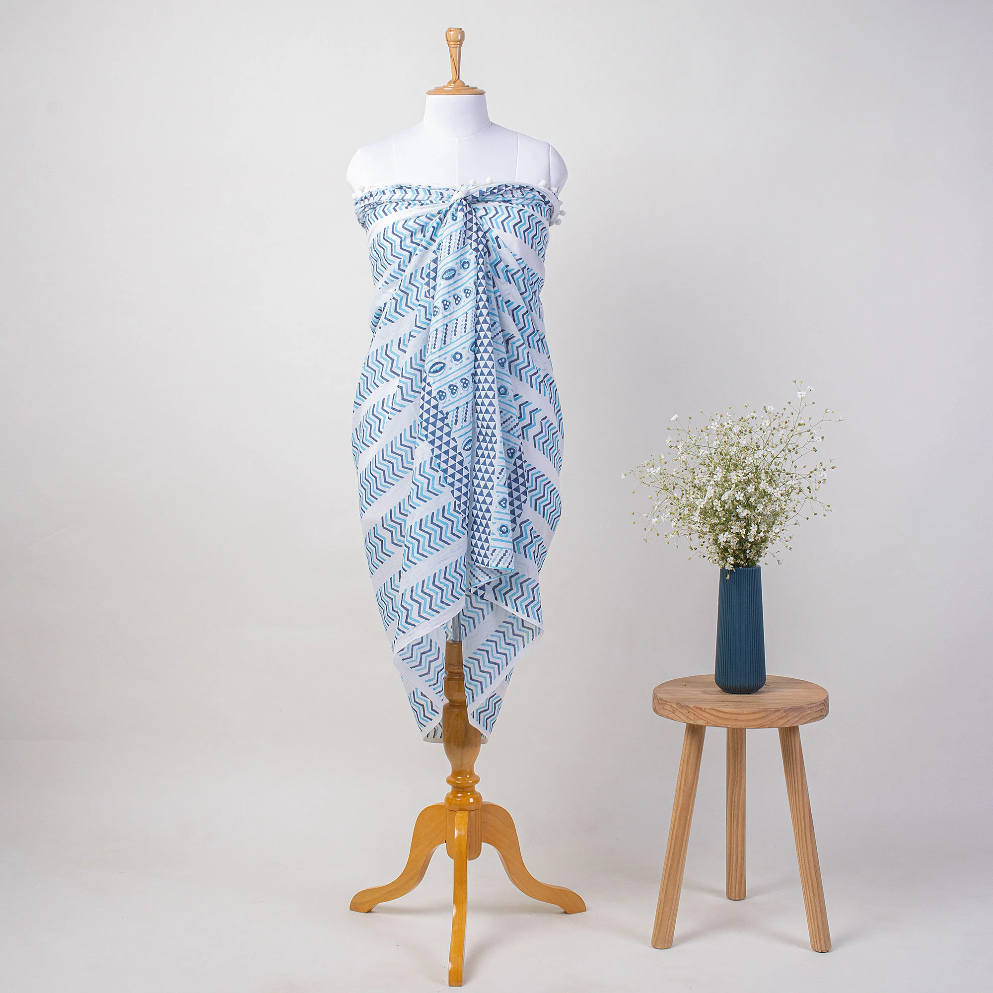 Hand Block Print Beach Sarong Wrap For Women
