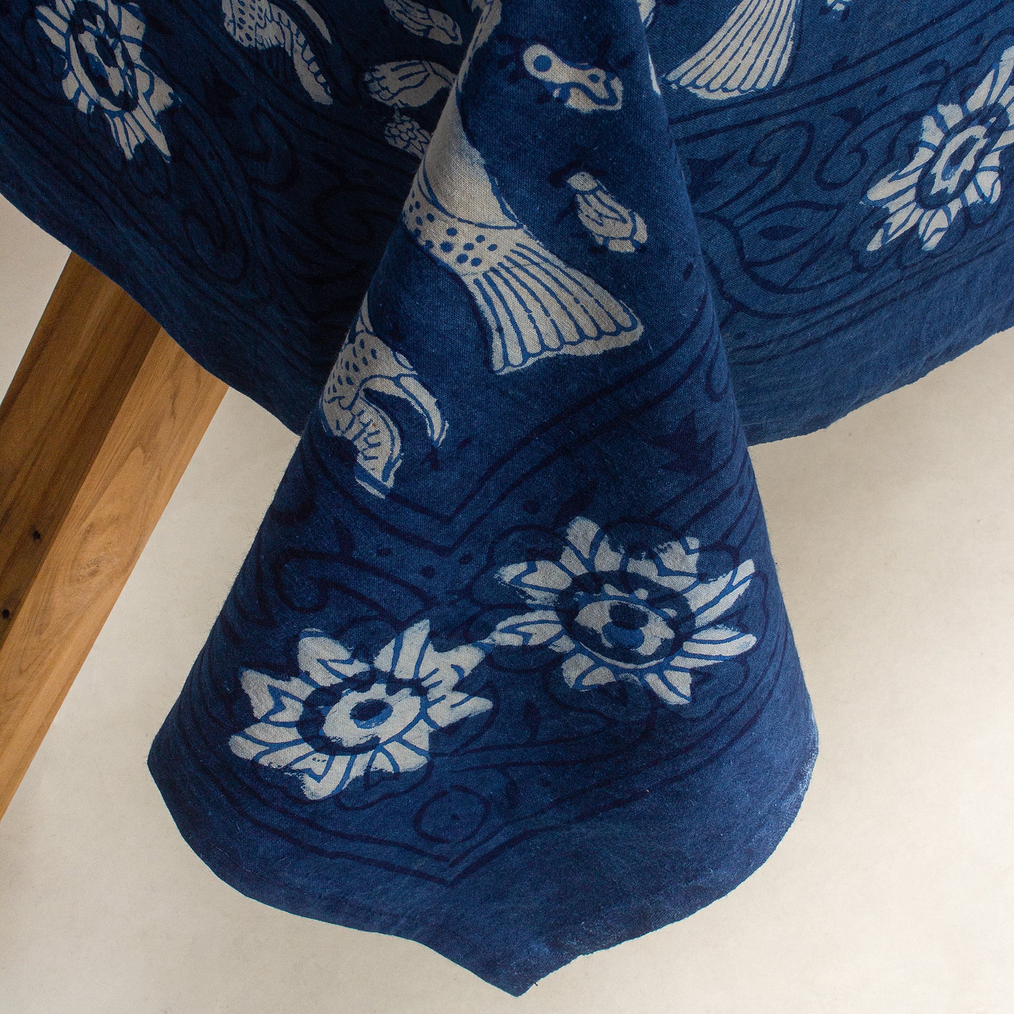 Blue Hand Block Printed Cotton Dinning Table Cloth - Image 3