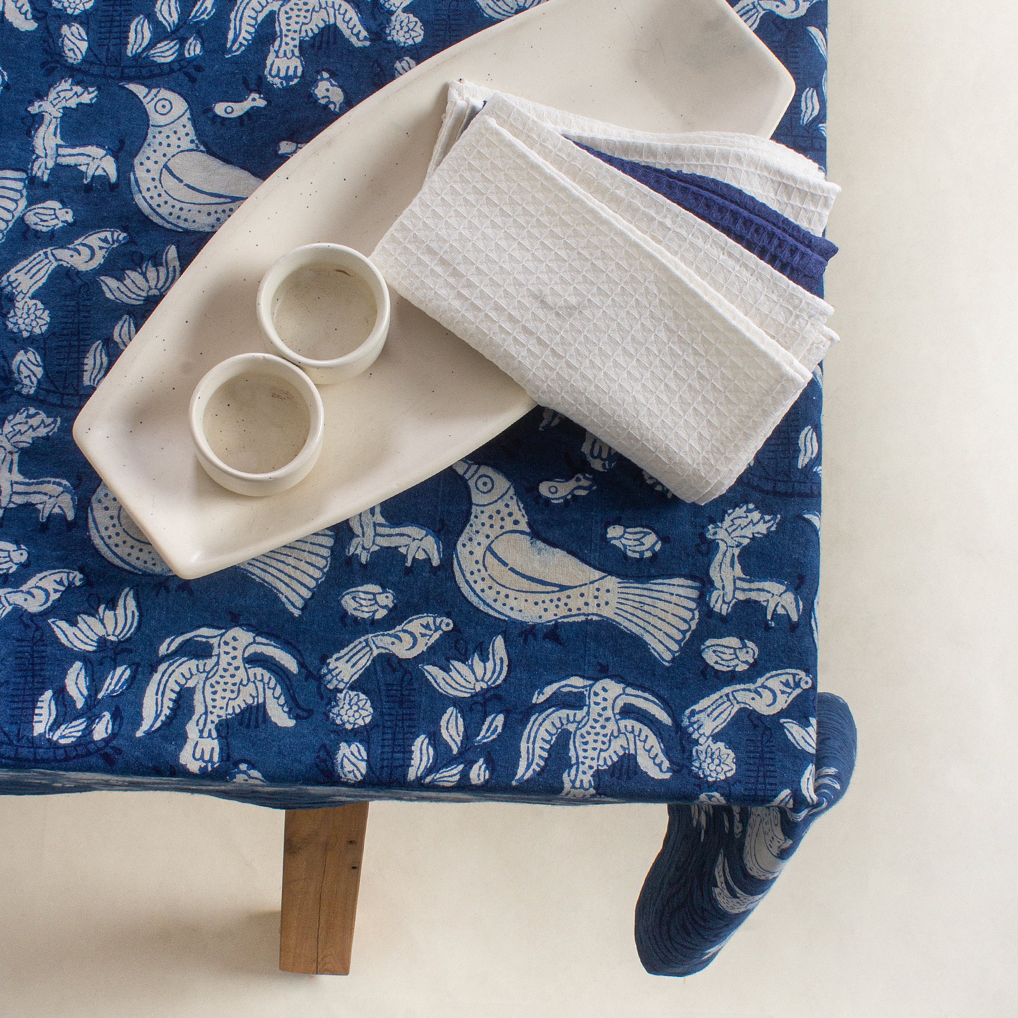 Blue Hand Block Printed Cotton Dinning Table Cloth - Image 5