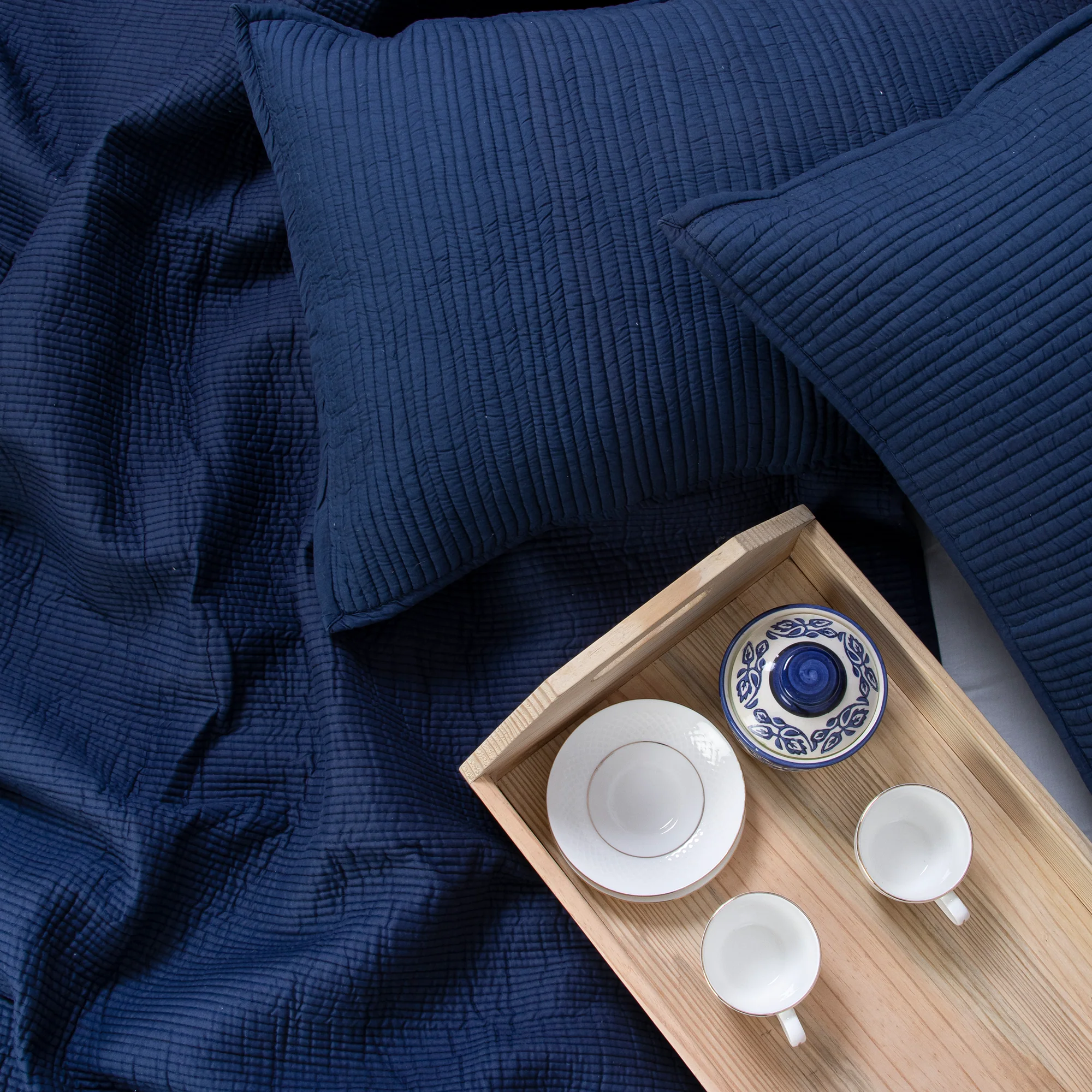 Solid Blue Hand Dyed Pure Cotton Machine Quilts - Image 5