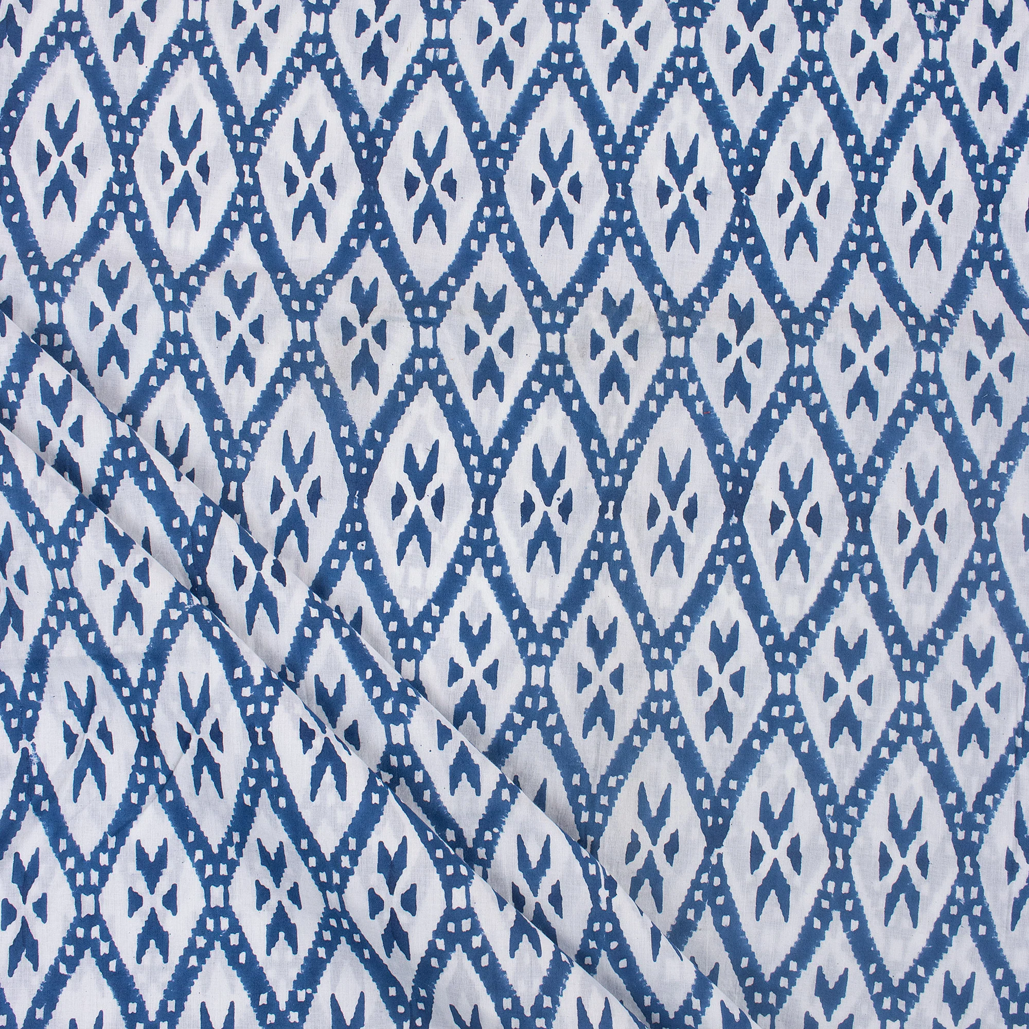 Blue Ikat Print Soft Cotton Fabric for Dress