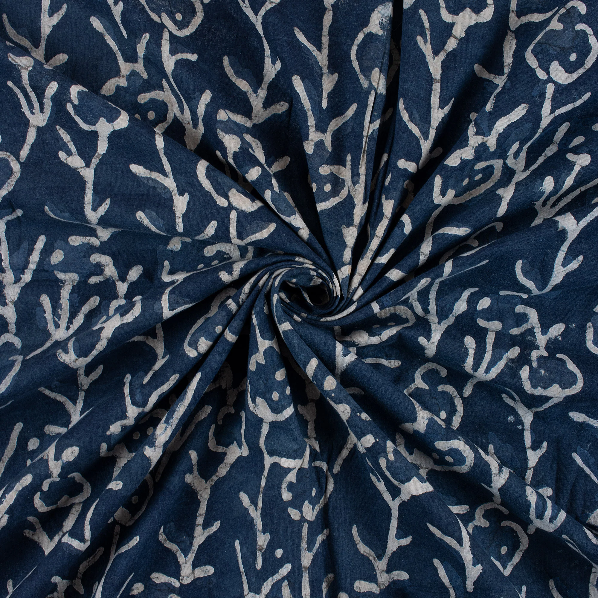 Dabu Indigo Blue Floral Handmade Mud Resist Cotton Fabric - Image 2