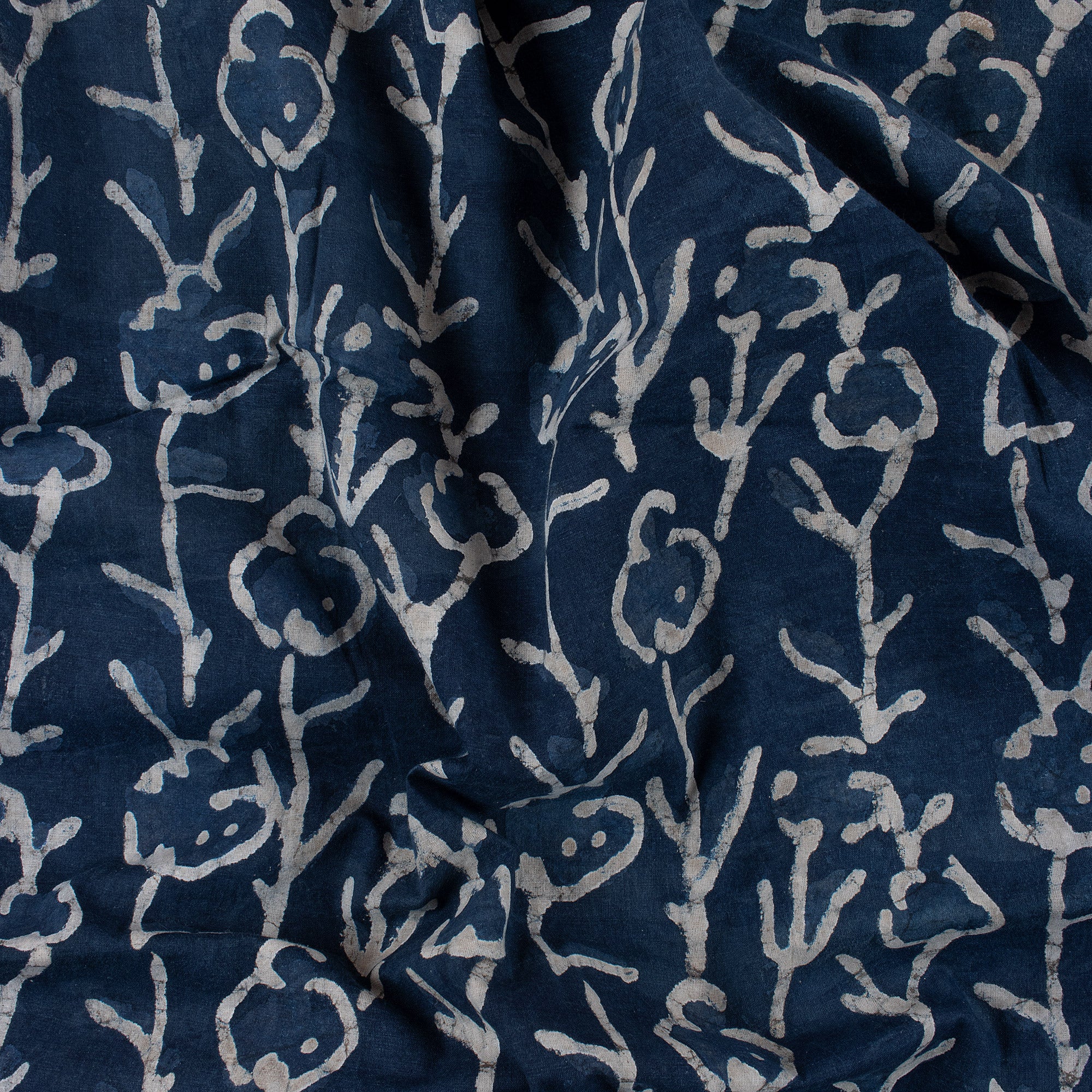 Dabu Indigo Blue Floral Handmade Mud Resist Cotton Fabric - Image 3