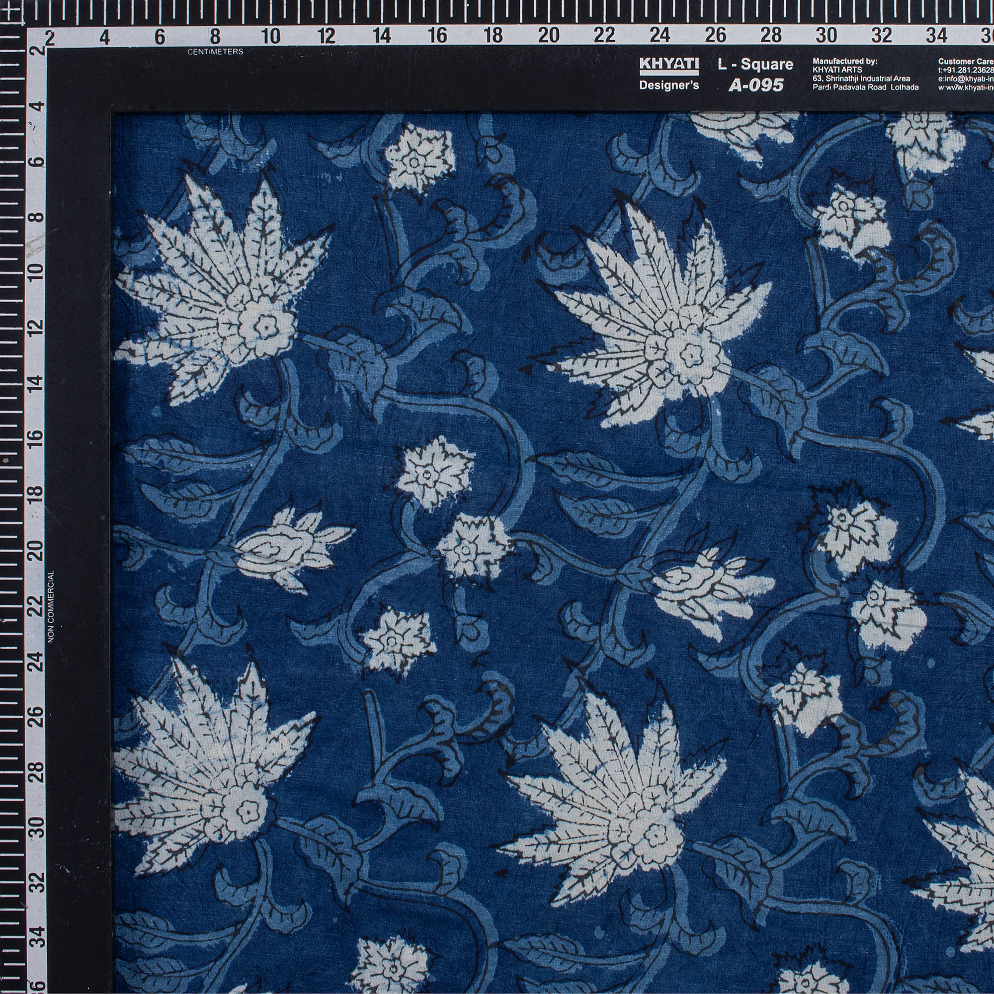 Blue Indigo Dyed Soft Floral Block Printed Fabric - Image 2