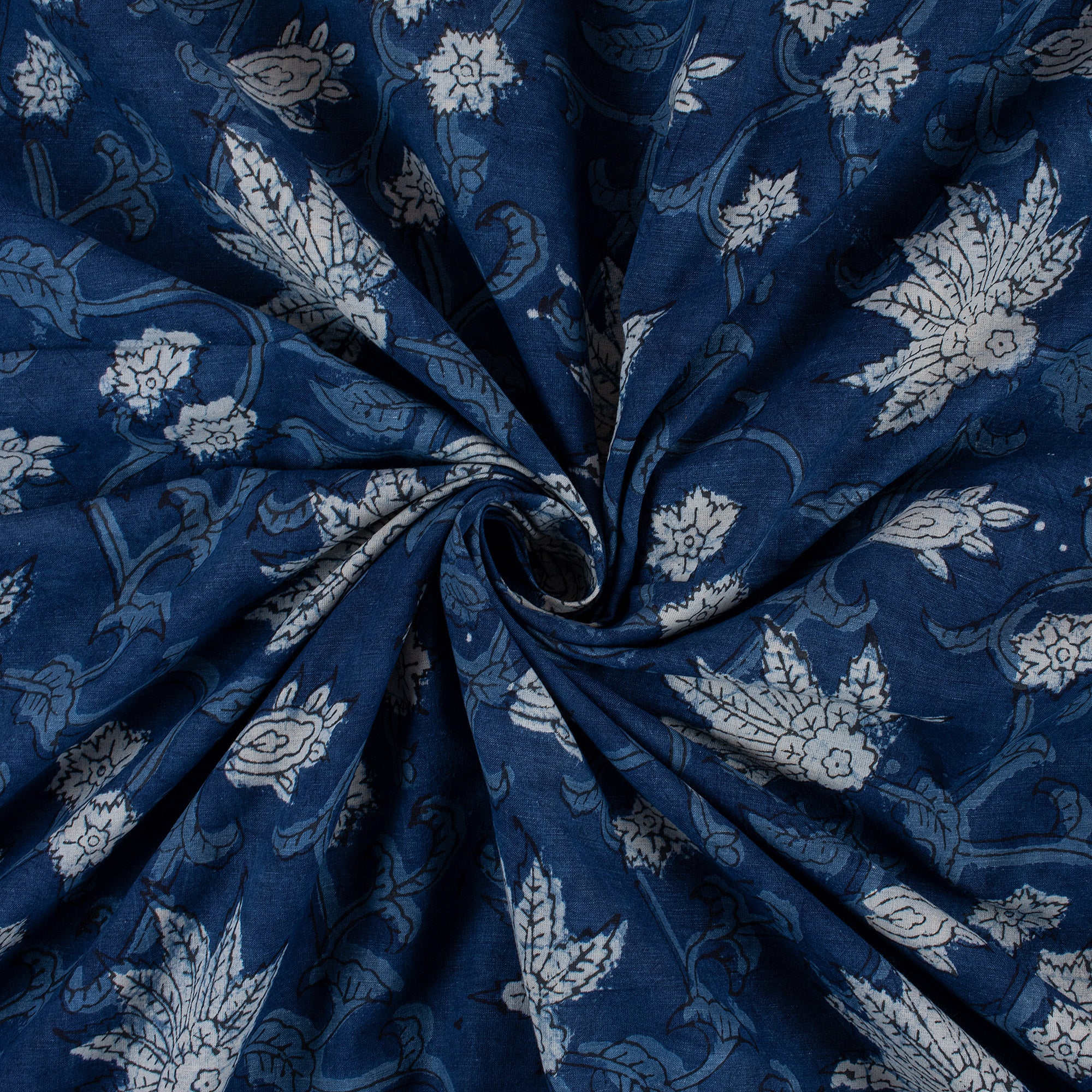 Blue Indigo Dyed Soft Floral Block Printed Fabric - Image 5