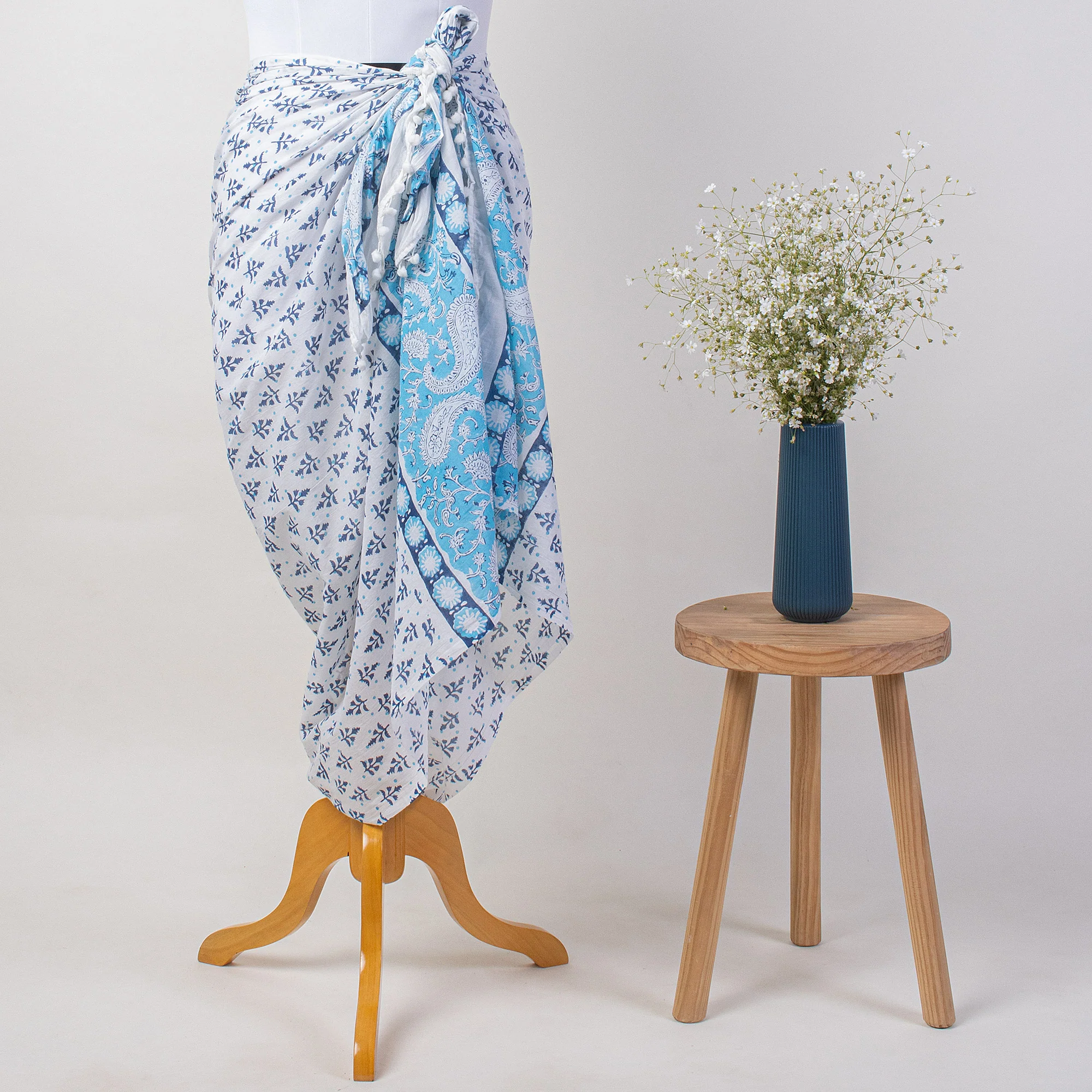 Leaf Indian Hand Block Print Sarong For Women - Image 6