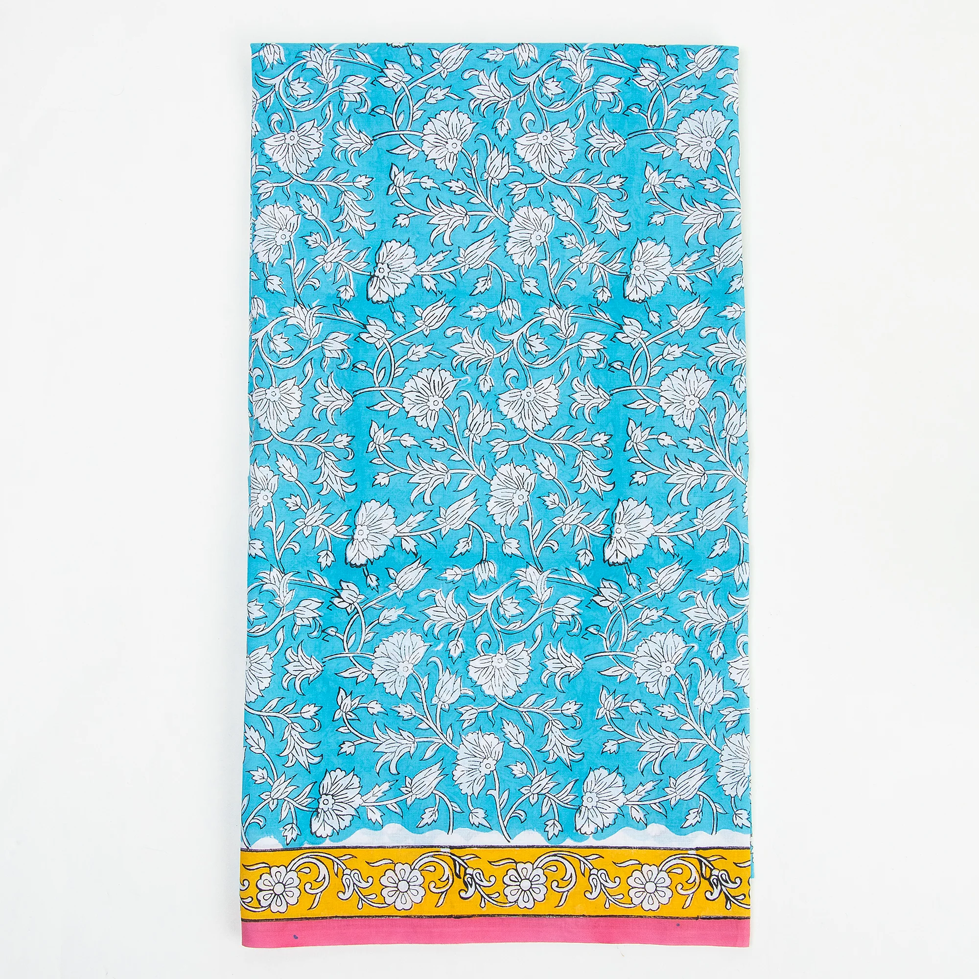 Handmade Blue Leaf Print Woman Unstitched Suit Set Organza Dupatta - Image 4