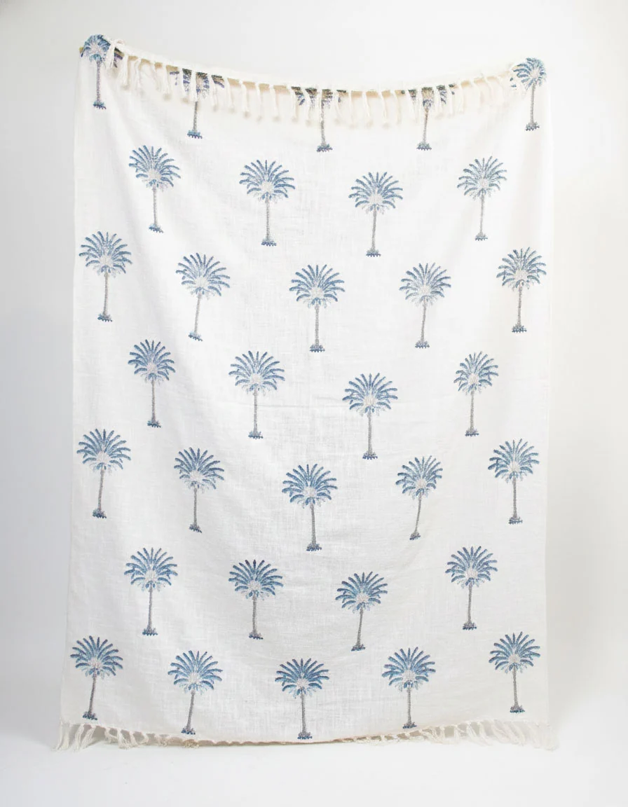 Palm Print Sofa Throw Blanket 100% Cotton - Image 2