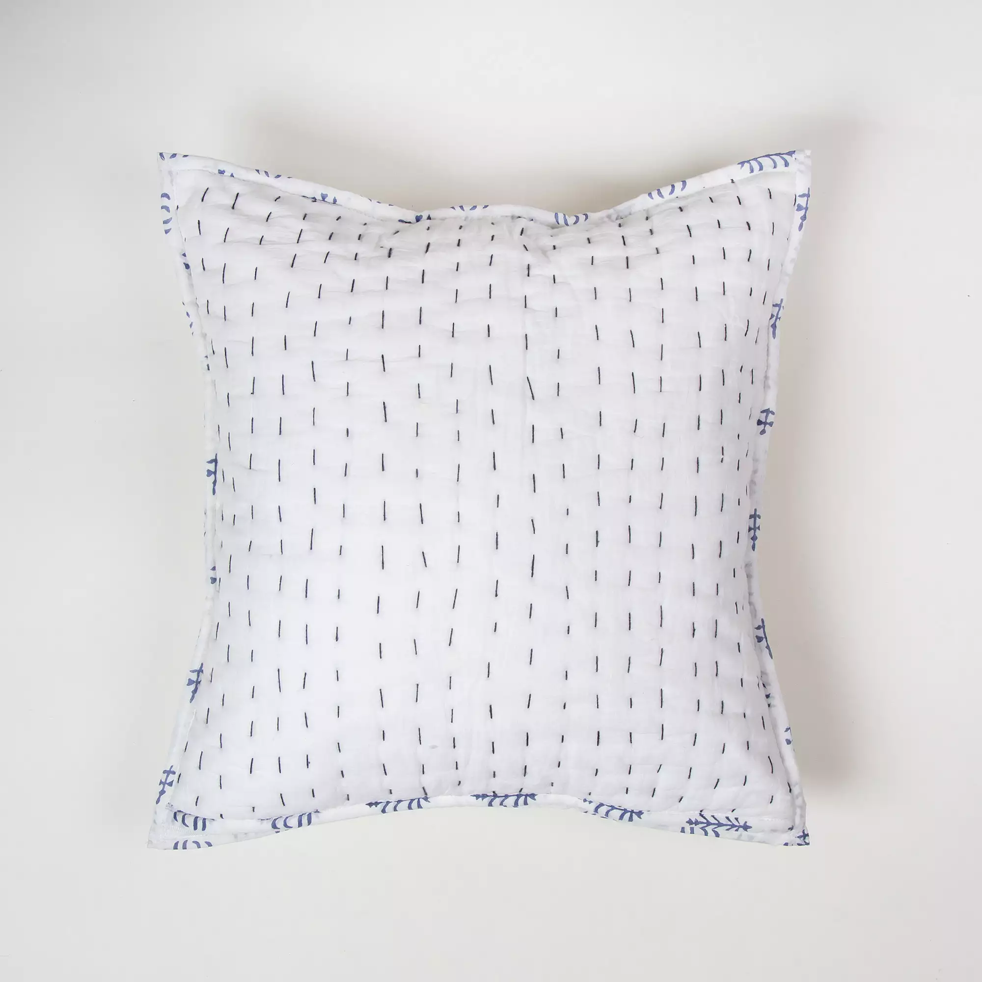 Blue Pure Cotton Kantha Quilted Cushion Cover - Image 3