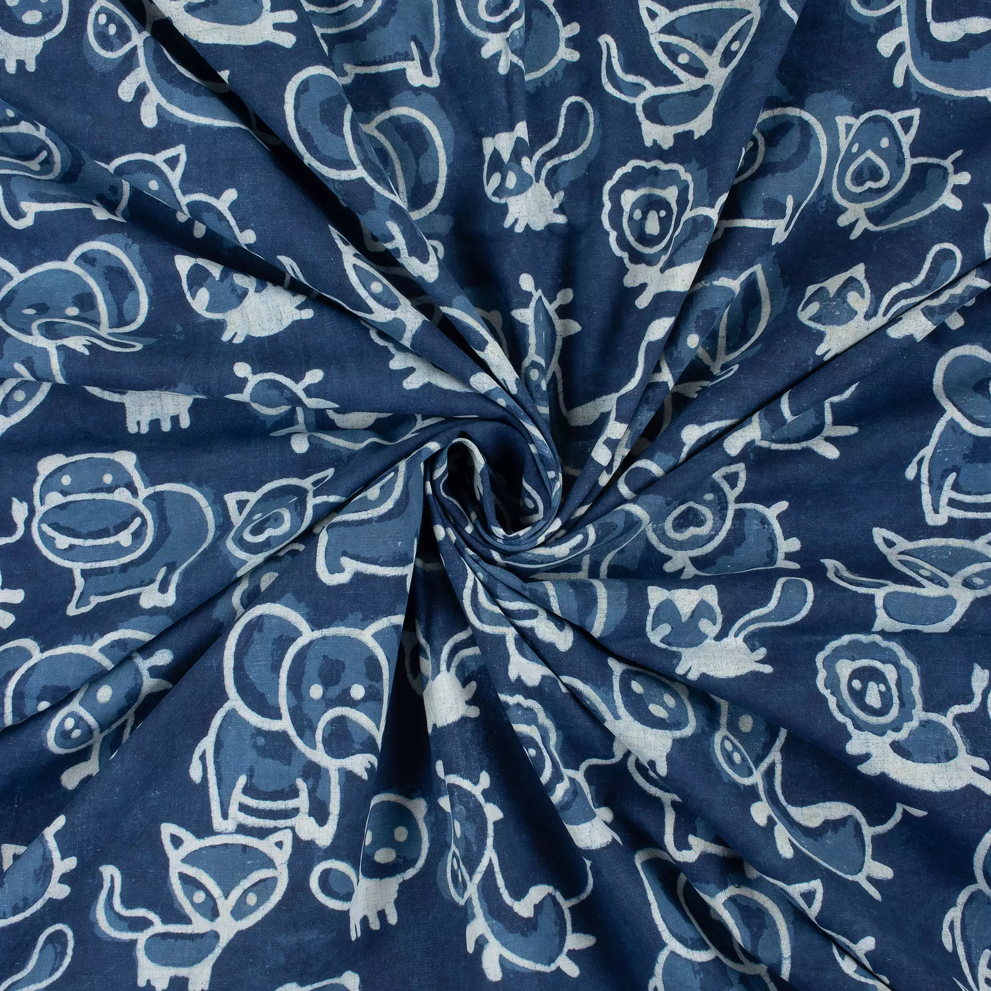 Blue Safari Animal Cotton Indigo Fabric - Image 2