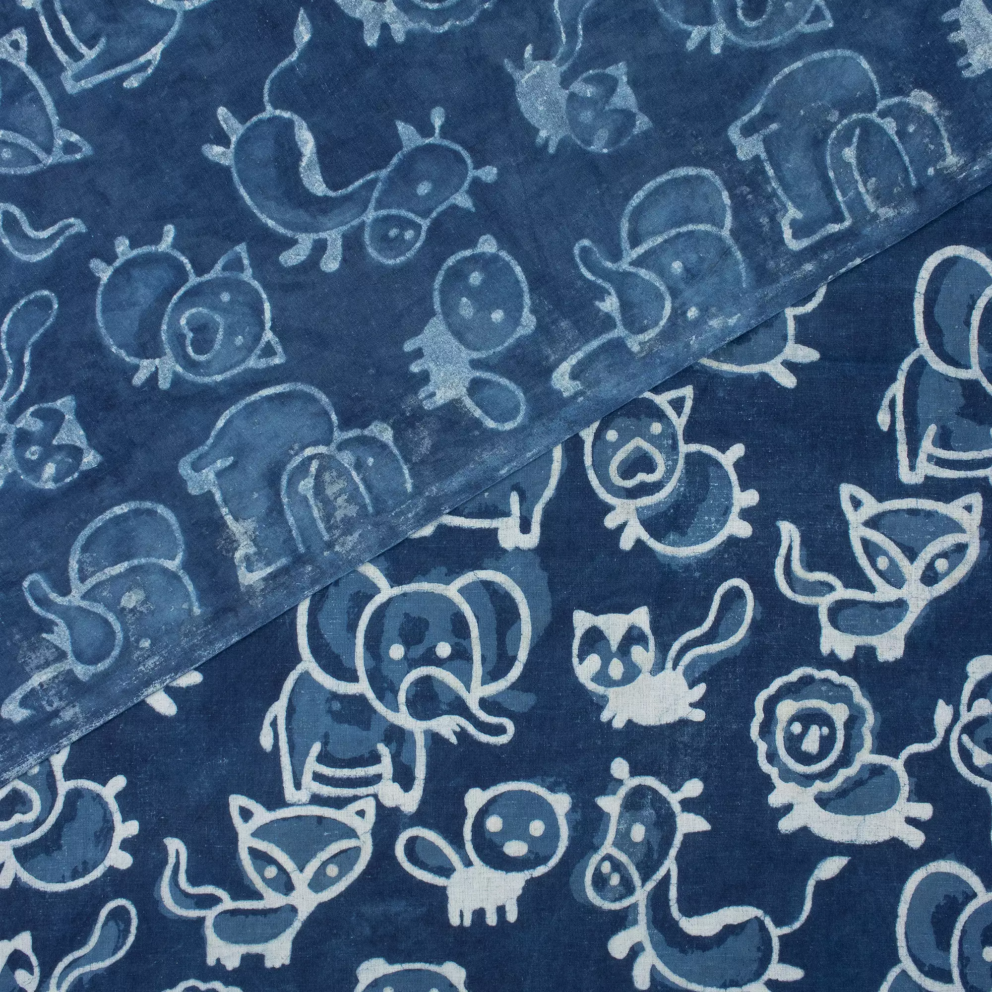 Blue Safari Animal Cotton Indigo Fabric - Image 4