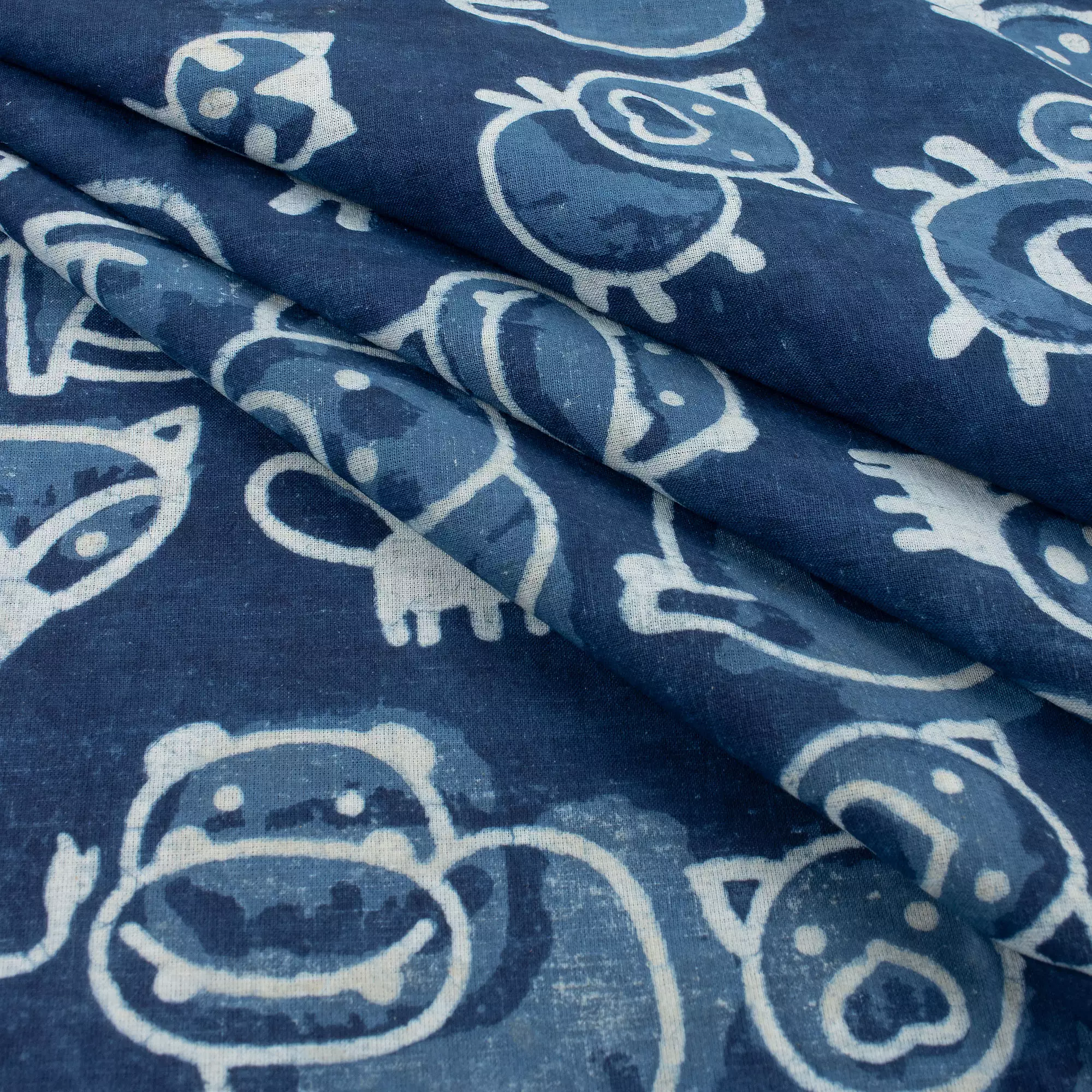 Blue Safari Animal Cotton Indigo Fabric - Image 5