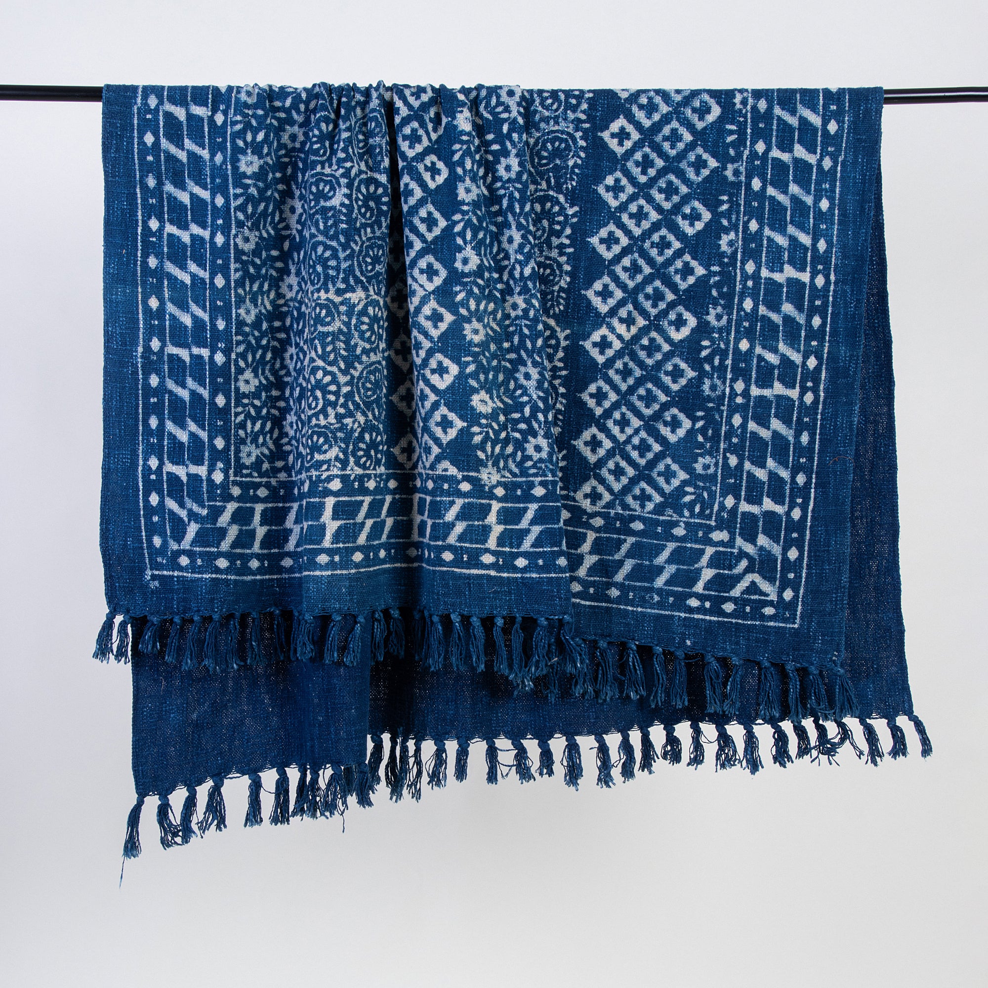 Stylish Handmade Block Printed Blue Sofa Throw Blanket - Image 5