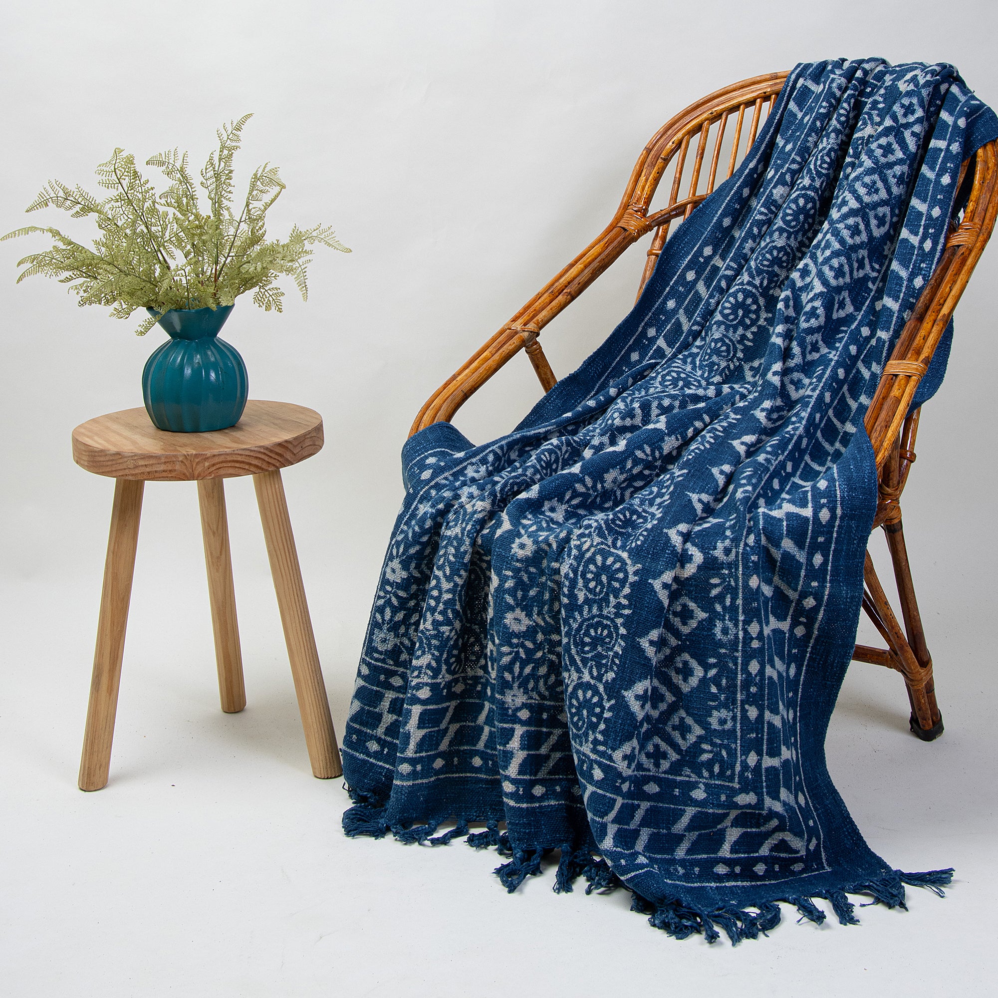 Stylish Handmade Block Printed Blue Sofa Throw Blanket - Image 6