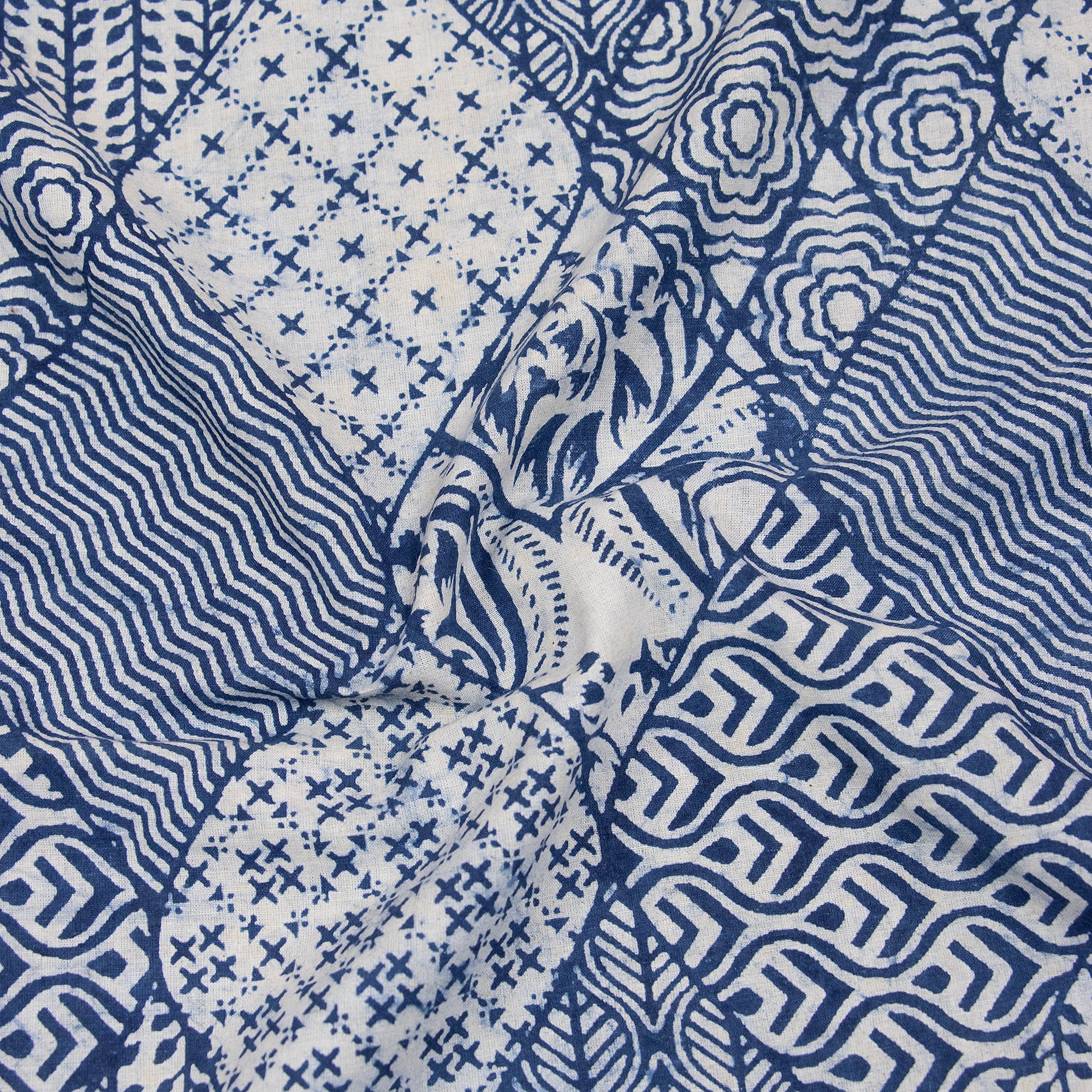 Geometrical Patchwork Indian Hand Printed Pure Cotton Fabric By Yard - Image 3