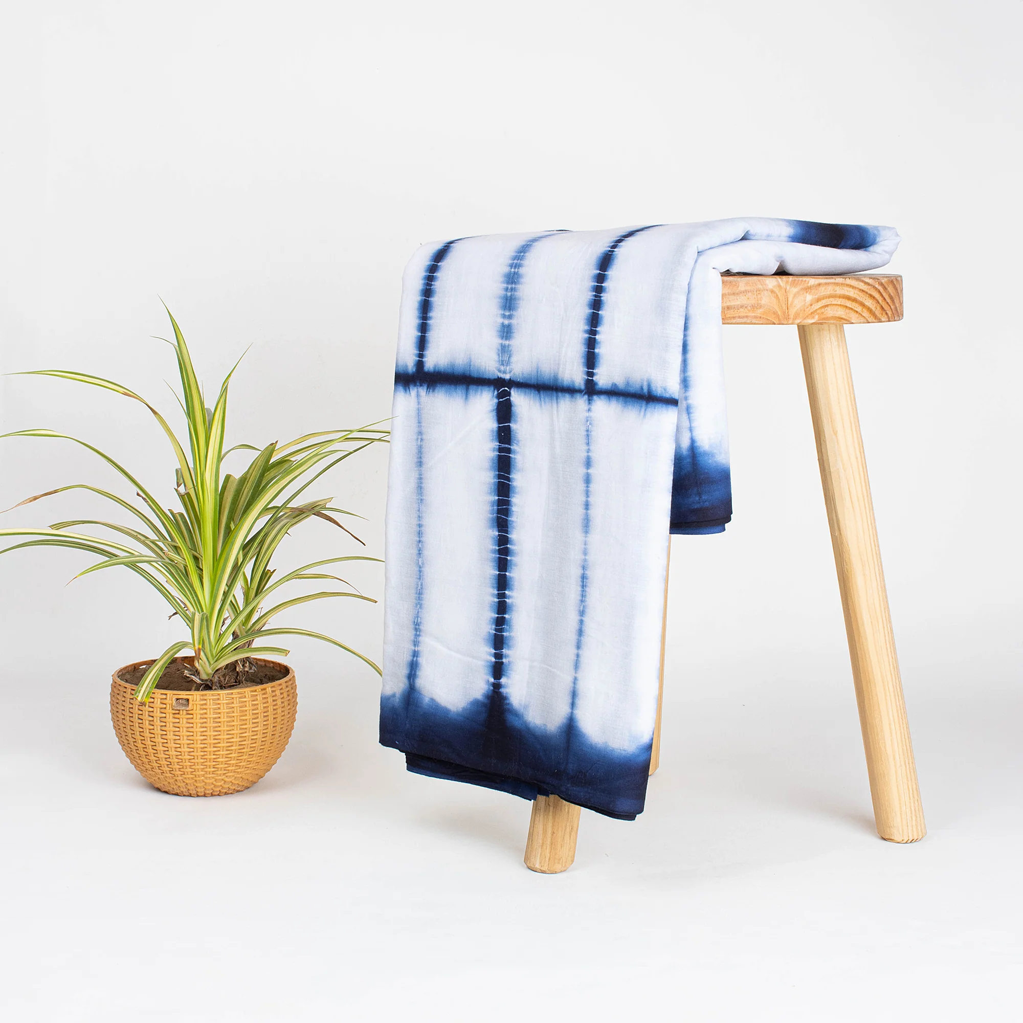 Blue Striped Organic Cotton Tie Dye Shibori Fabric - Image 6