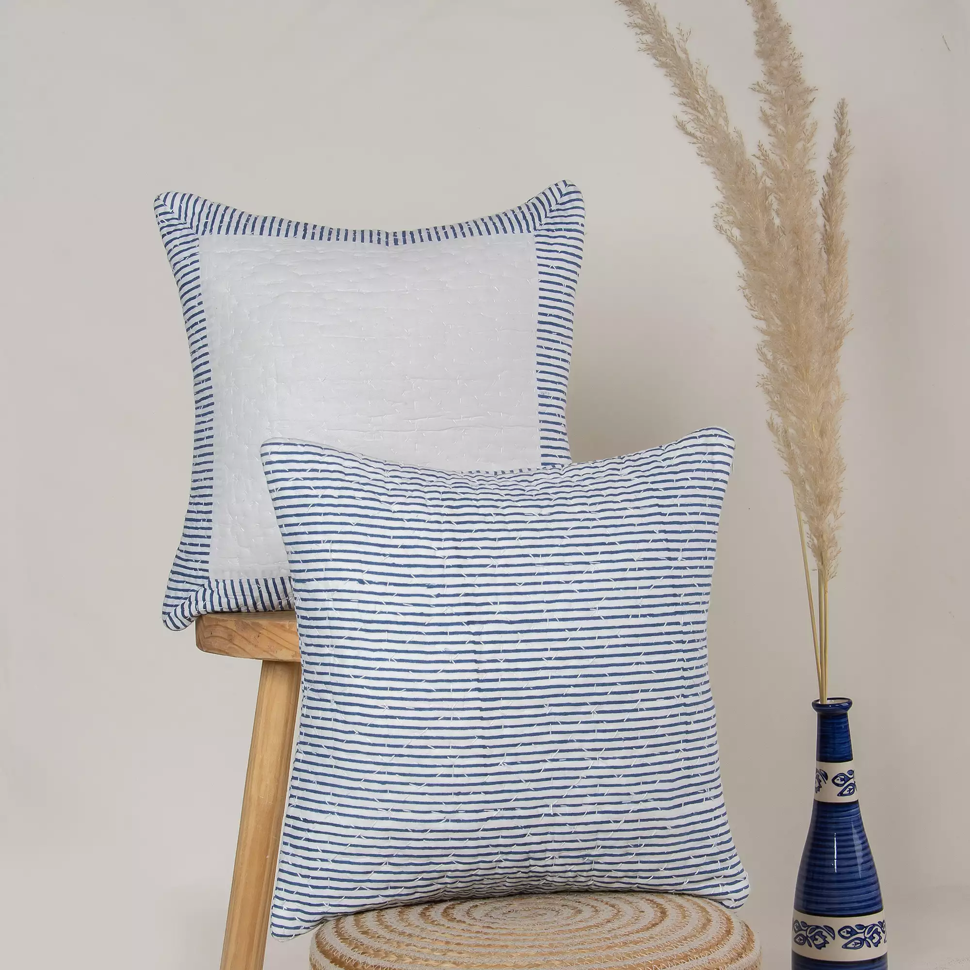 Kantha Stitched Cotton Cushion Cover - Image 3