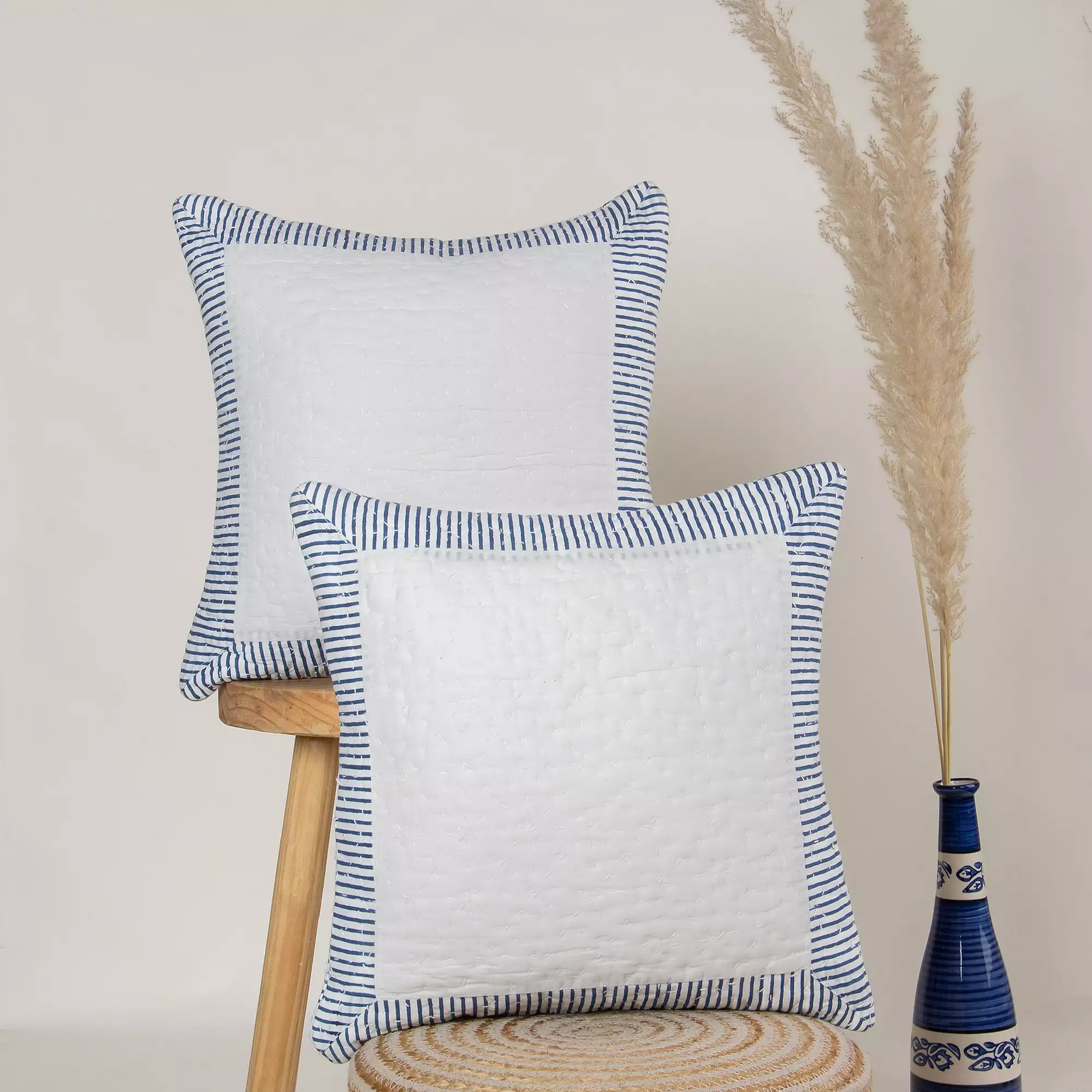 Kantha Stitched Cotton Cushion Cover - Image 5