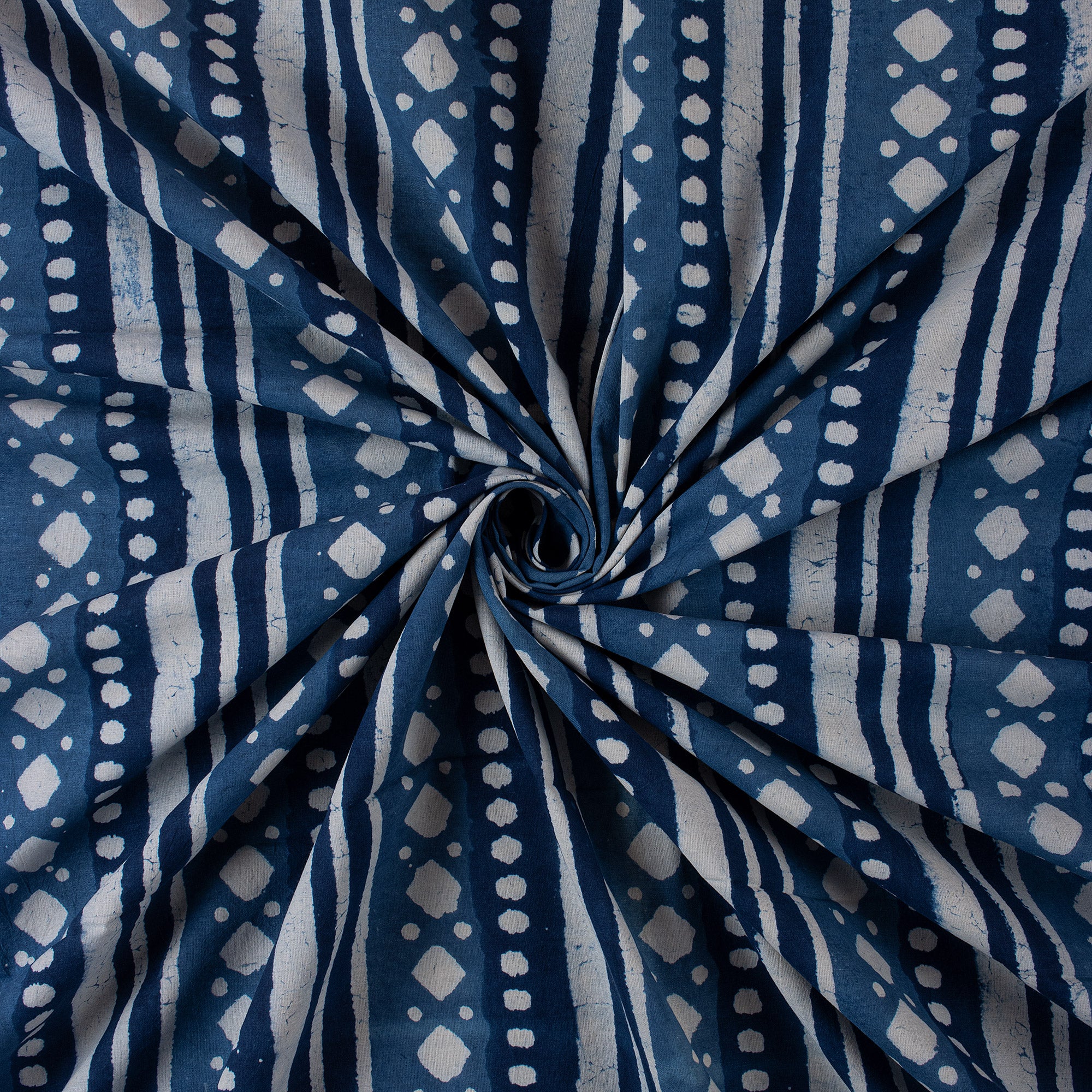 Blue Stripe Printed Indigo Cotton Fabric - Image 4