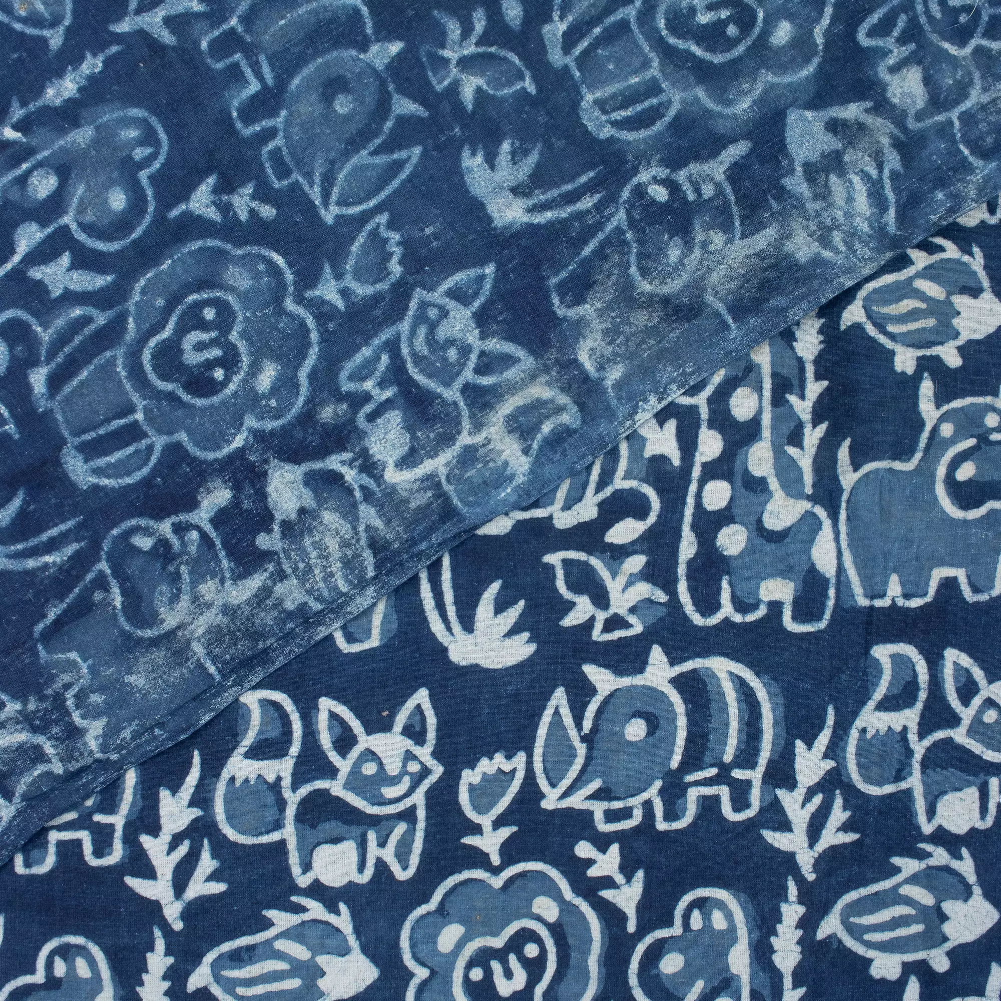 Blue Wildlife Pattern Pure Cotton Indigo Fabric - Image 3