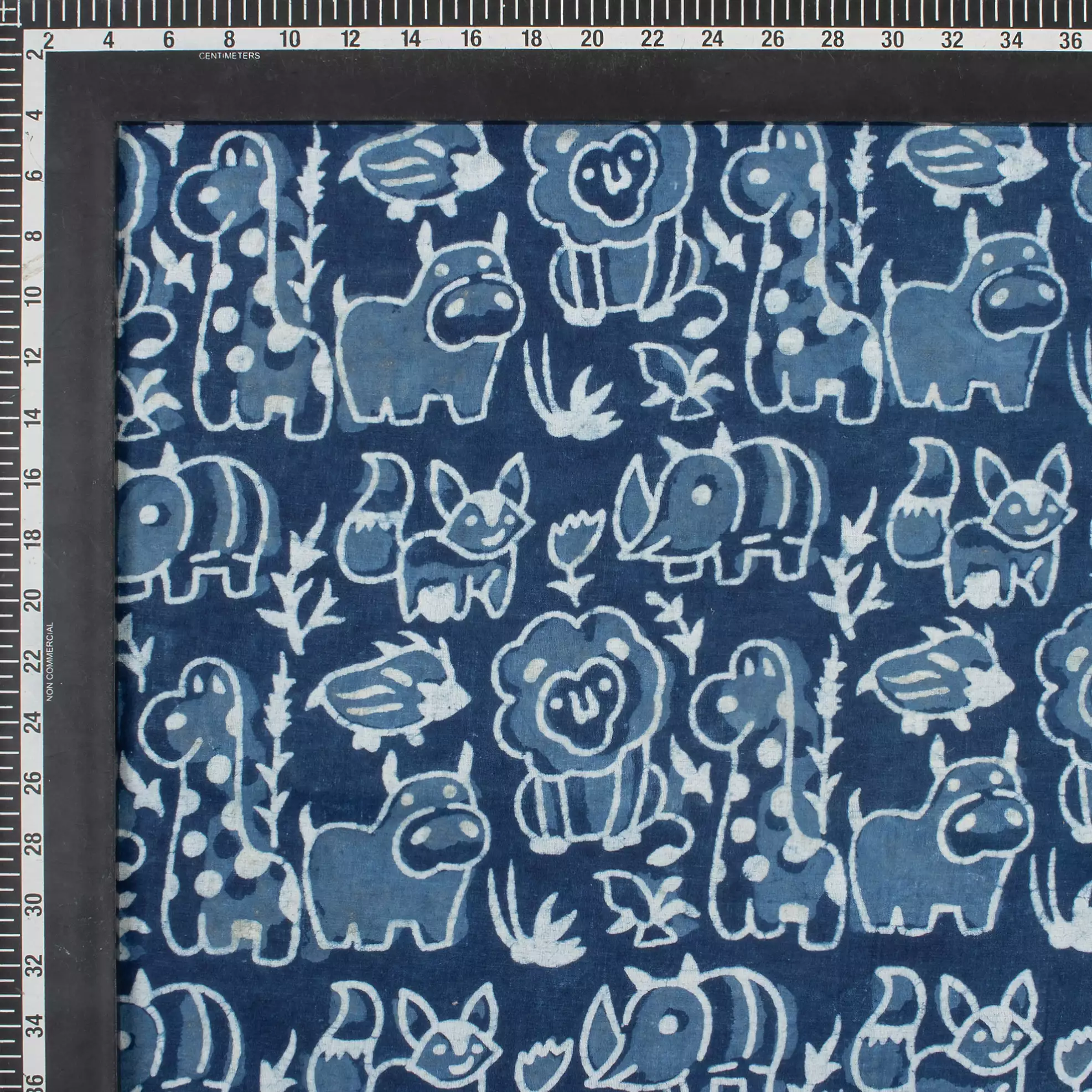 Blue Wildlife Pattern Pure Cotton Indigo Fabric - Image 4