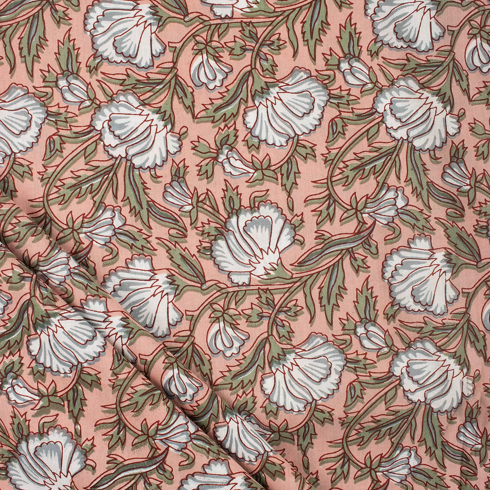 Floral Hand Block Printed Textile Fabric