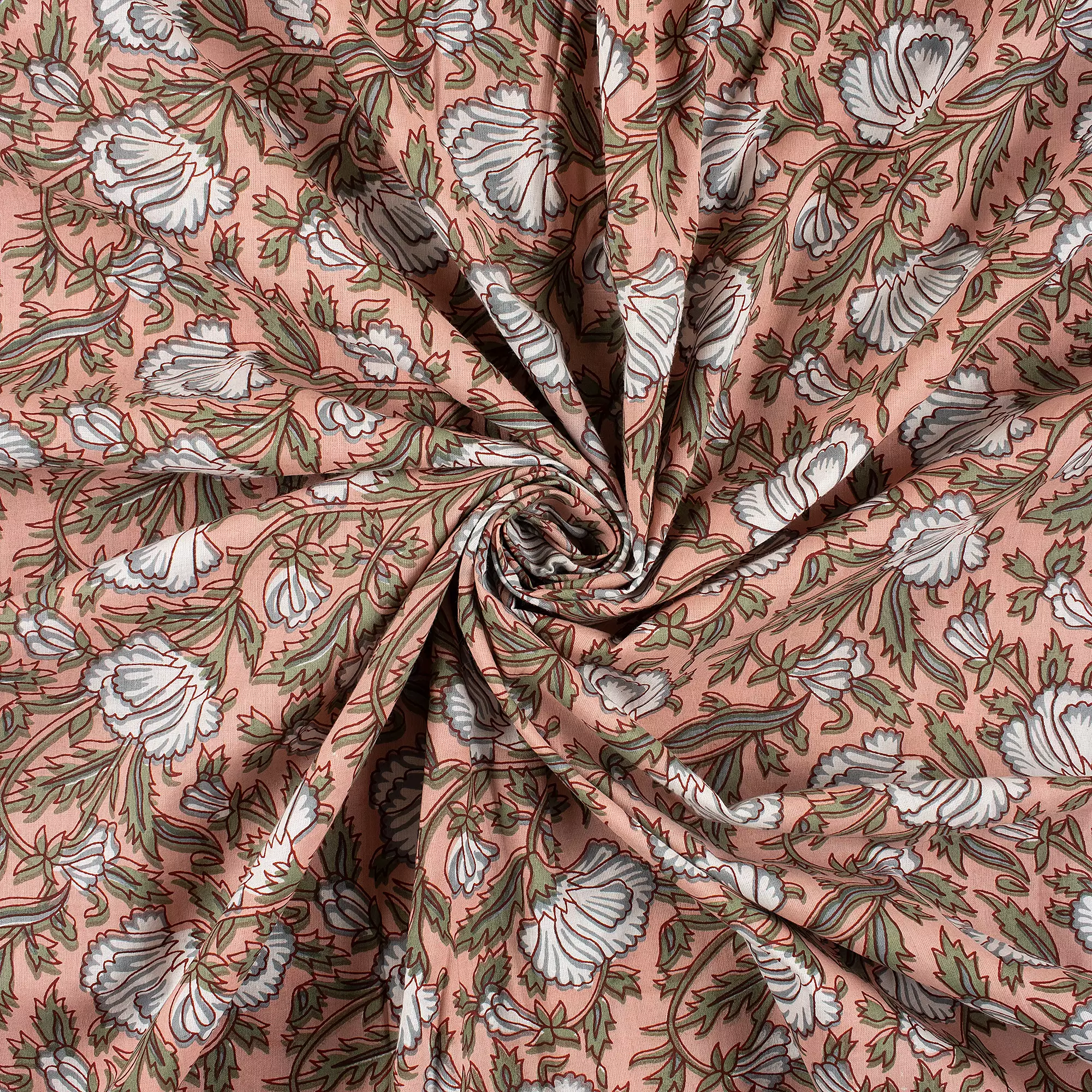 Floral Hand Block Printed Textile Fabric - Image 2