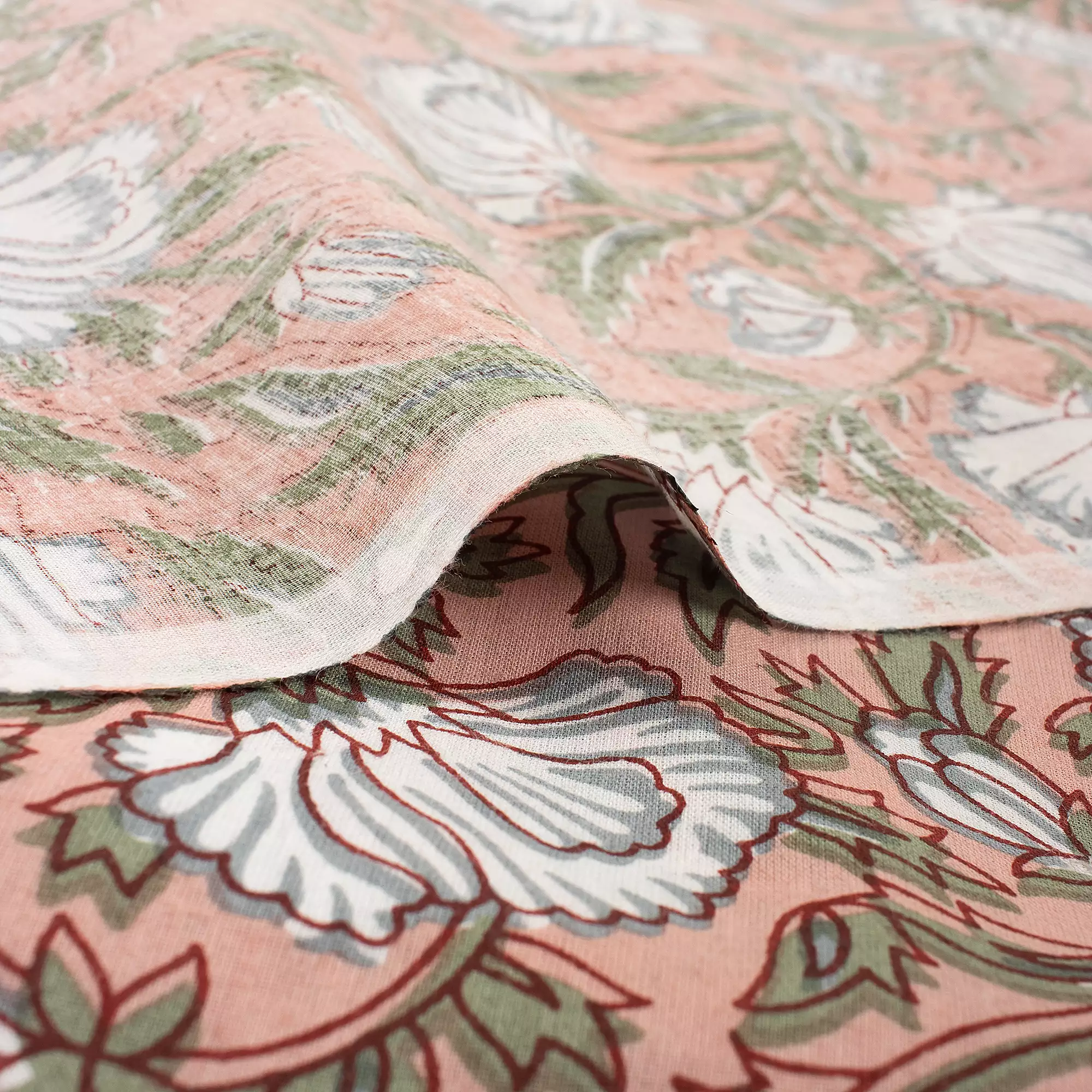 Floral Hand Block Printed Textile Fabric - Image 3
