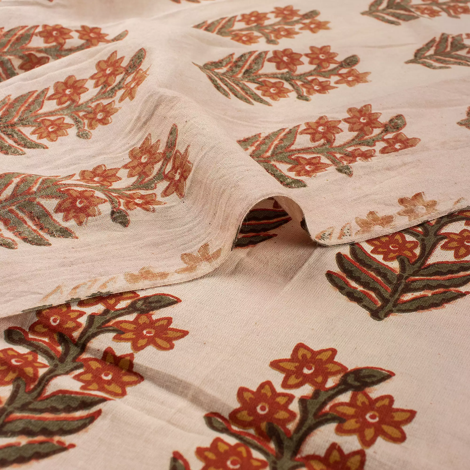 Floral Hand Printed Cotton Bagru Fabric by Yard - Image 2