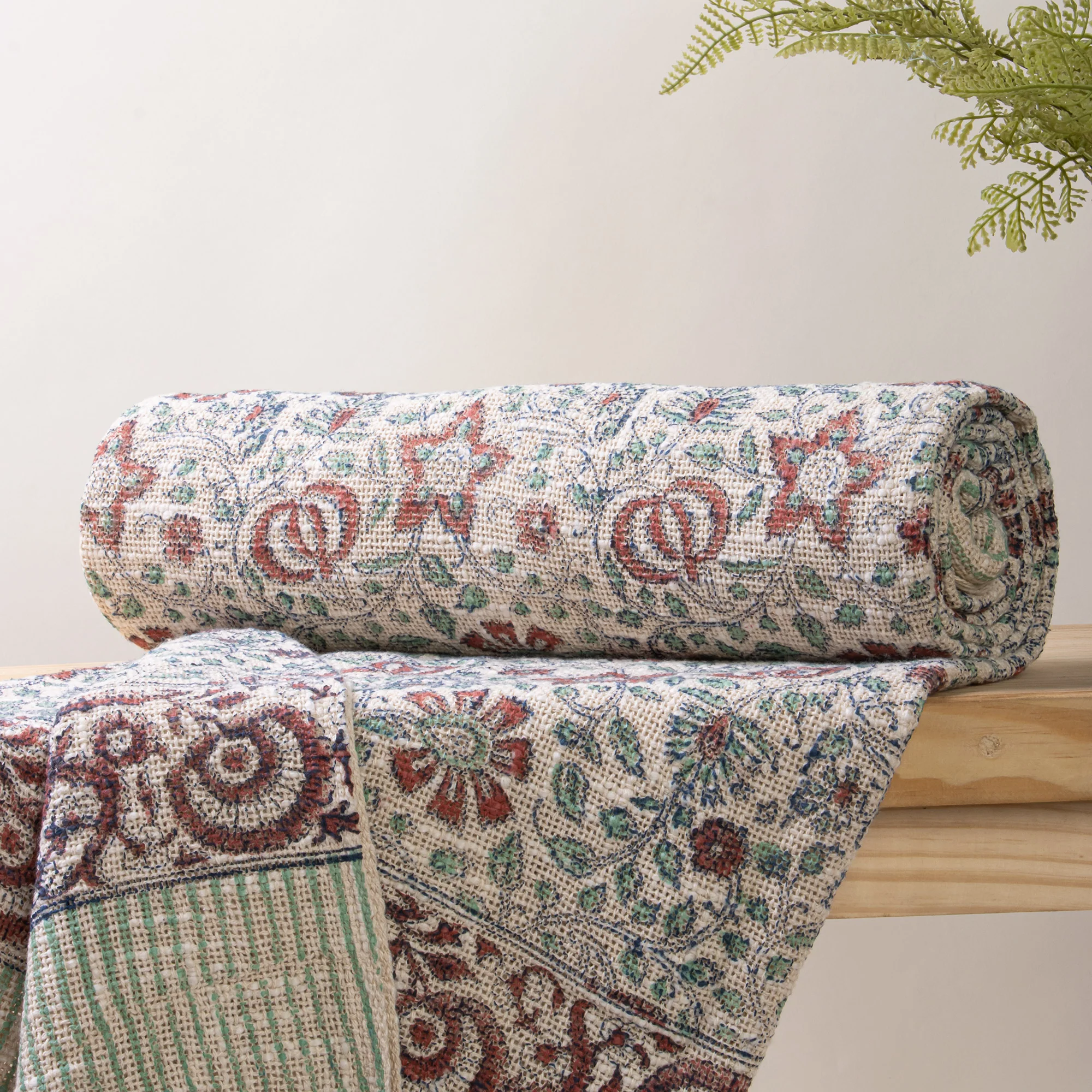 Decorative Floral Indian Hand Block Printed Pure Cotton Throw Blanket - Image 4