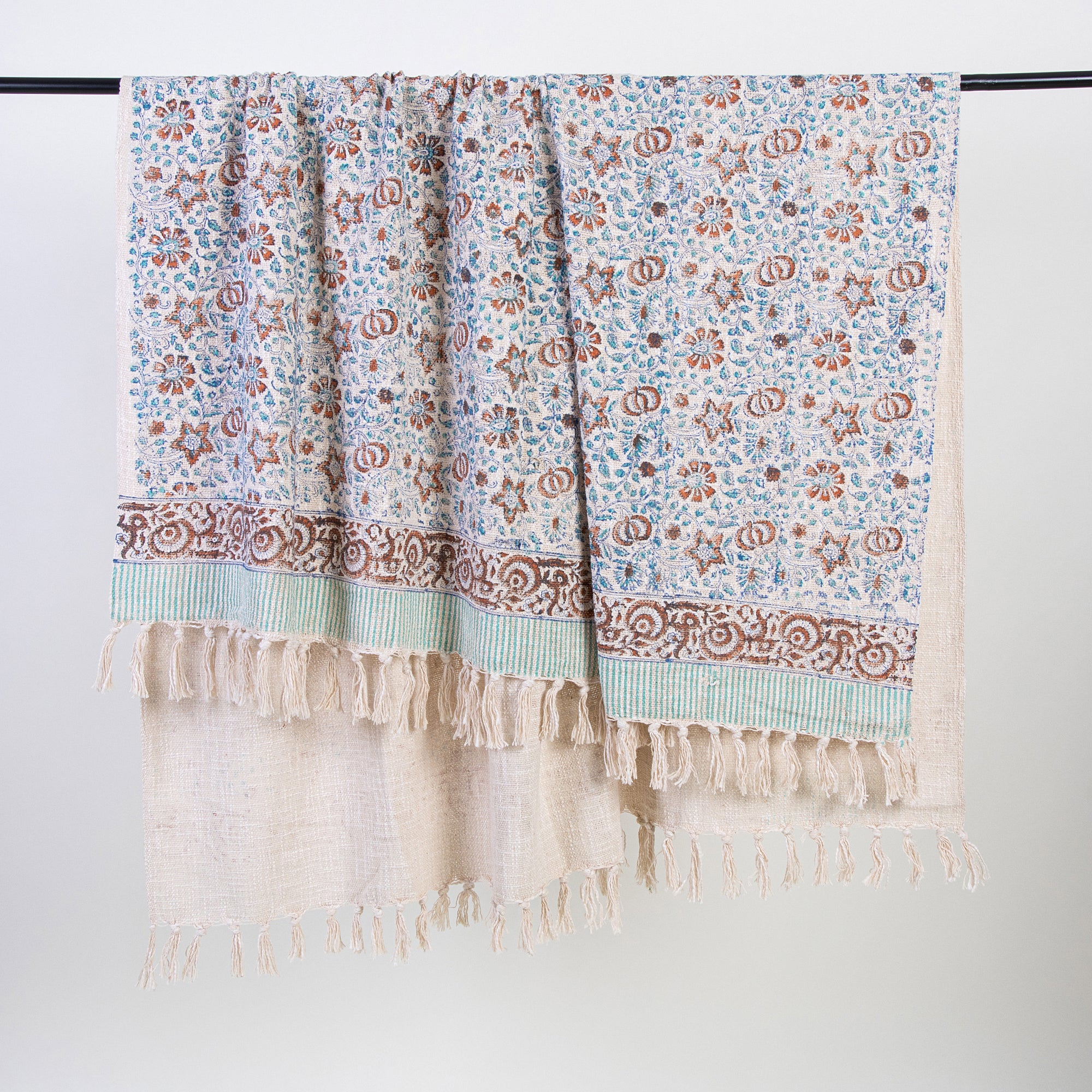 Decorative Floral Indian Hand Block Printed Pure Cotton Throw Blanket - Image 5