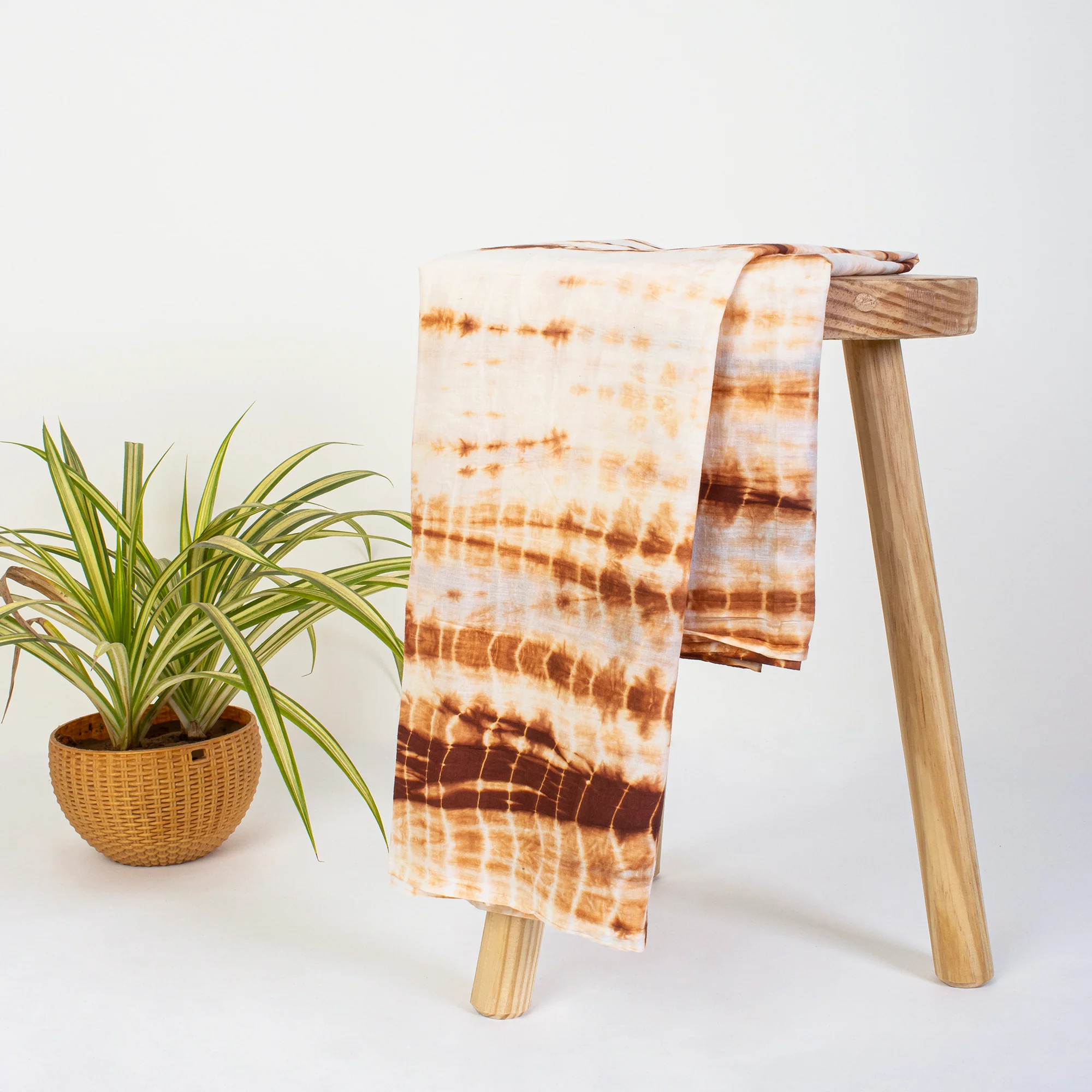 Modern Brown Natural Tie Dye Cotton Fabric By Yard - Image 4